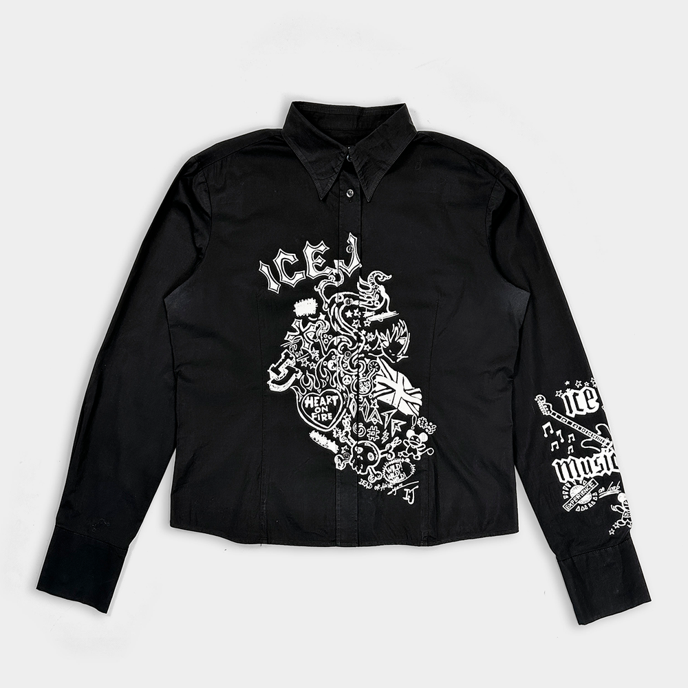 Ice J By Iceberg Black Printed Shirt 2000's