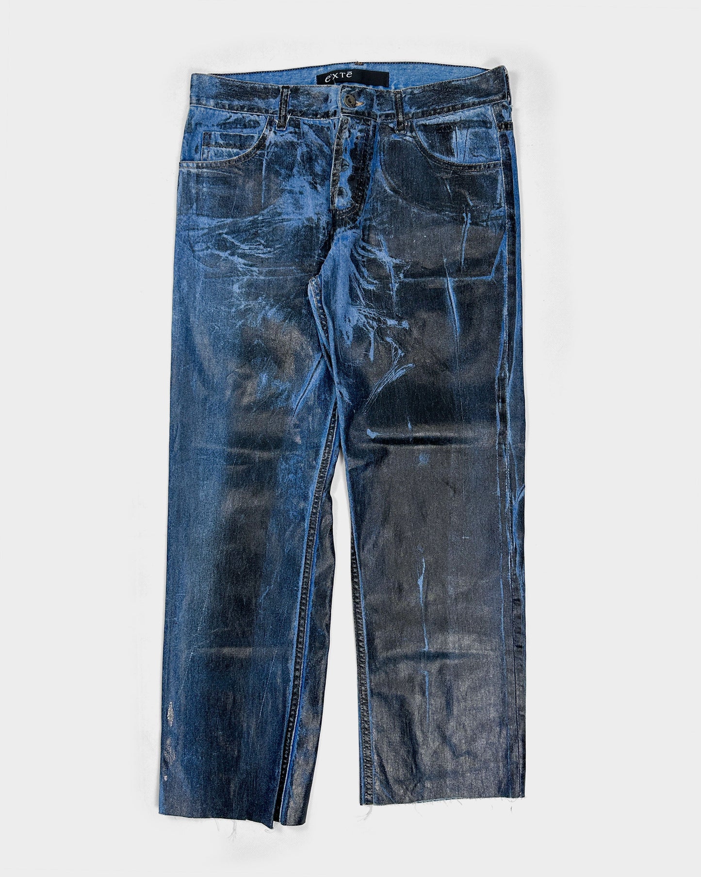 Exté Black Painted Over Denim SAMPLE Pants FW 2000