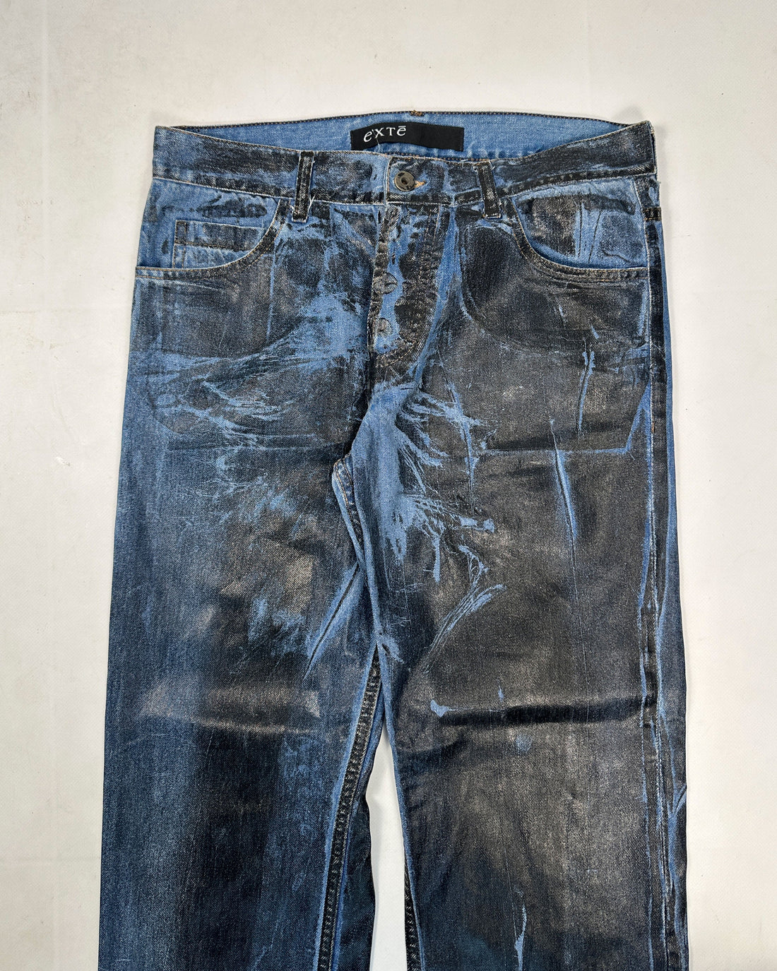 Exté Black Painted Over Denim SAMPLE Pants FW 2000