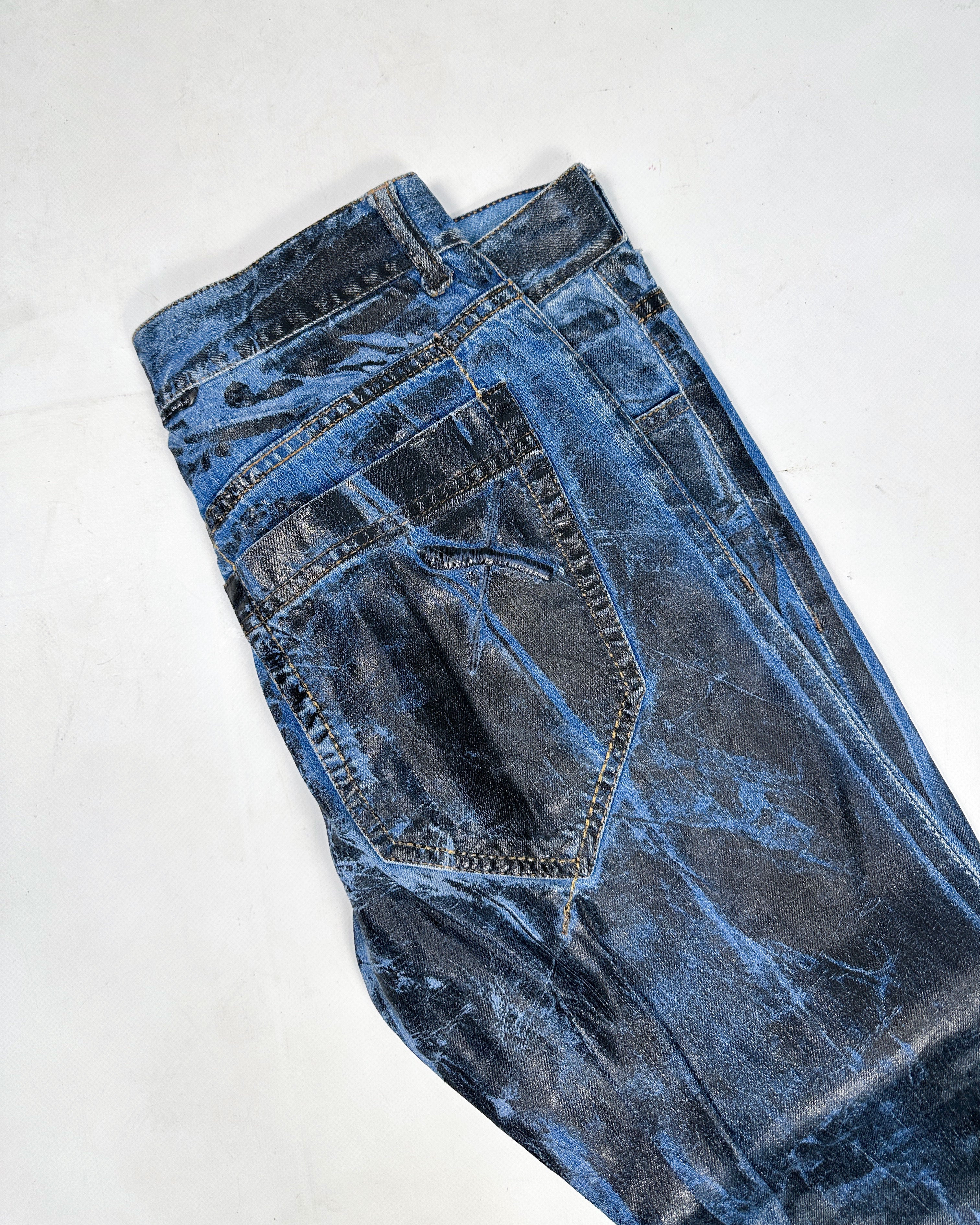 Exté Black Painted Over Denim SAMPLE Pants FW 2000 – Vintage TTS