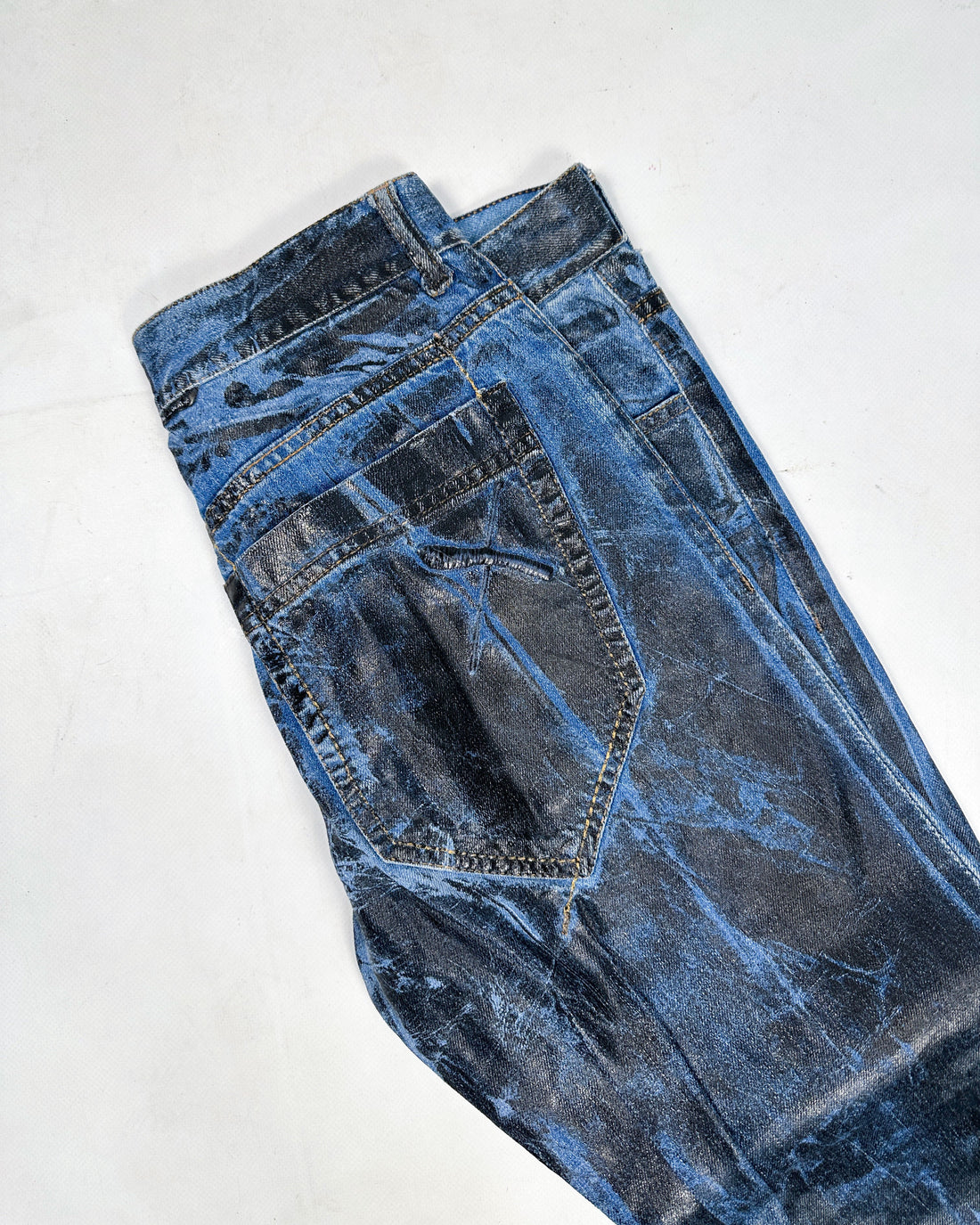 Exté Black Painted Over Denim SAMPLE Pants FW 2000