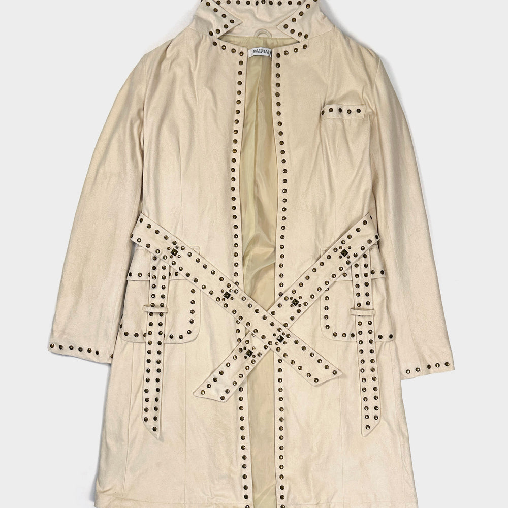 Balmain Beige Metallic Pins Long Coat 1990's