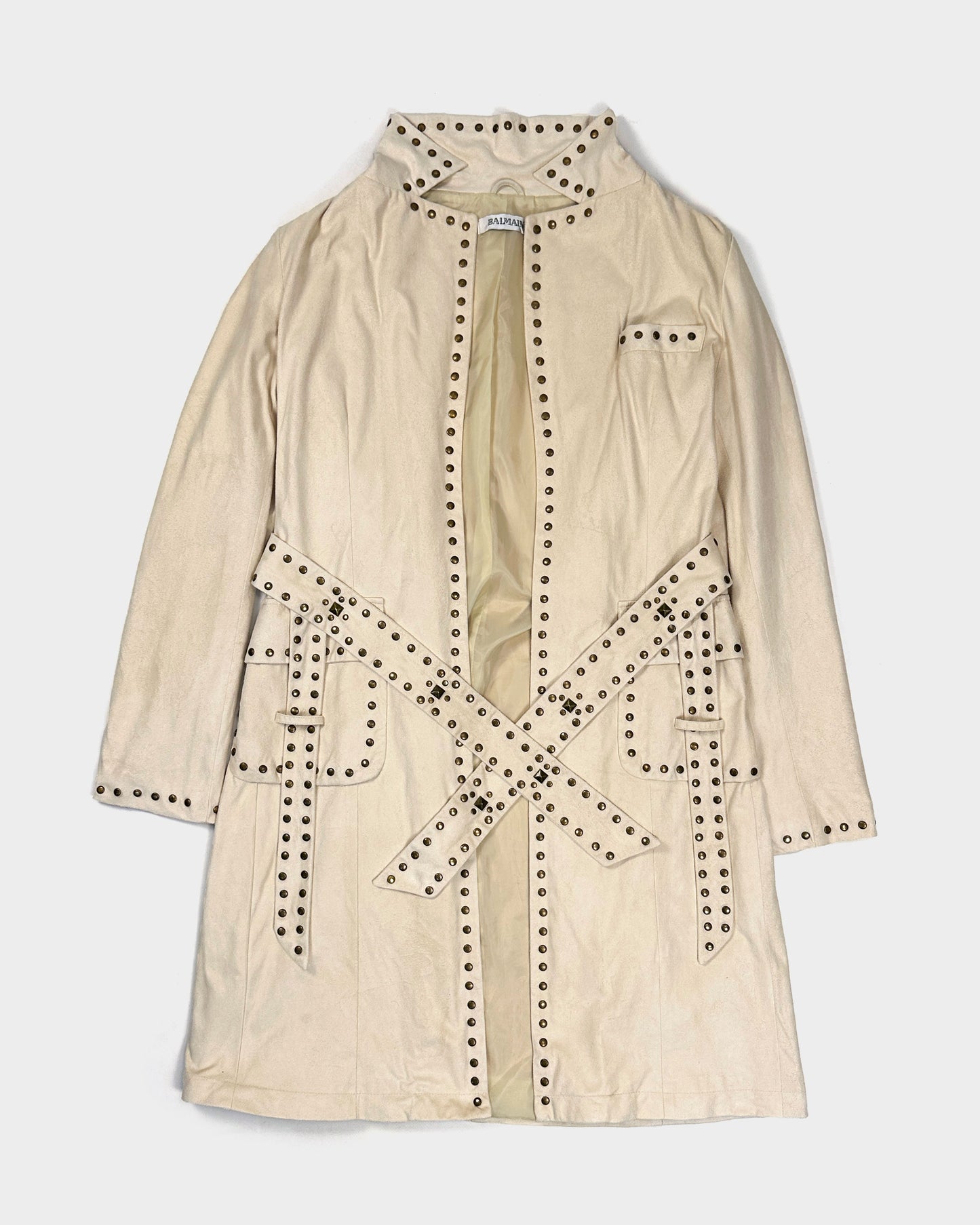 Balmain Beige Metallic Pins Long Coat 1990's