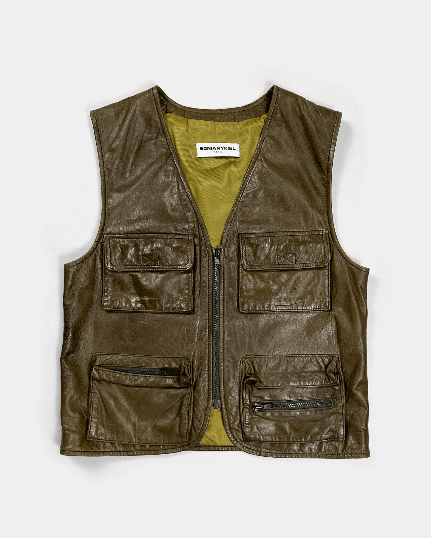 Sonia Rykiel Khaki Utility Leather Vest 2000's