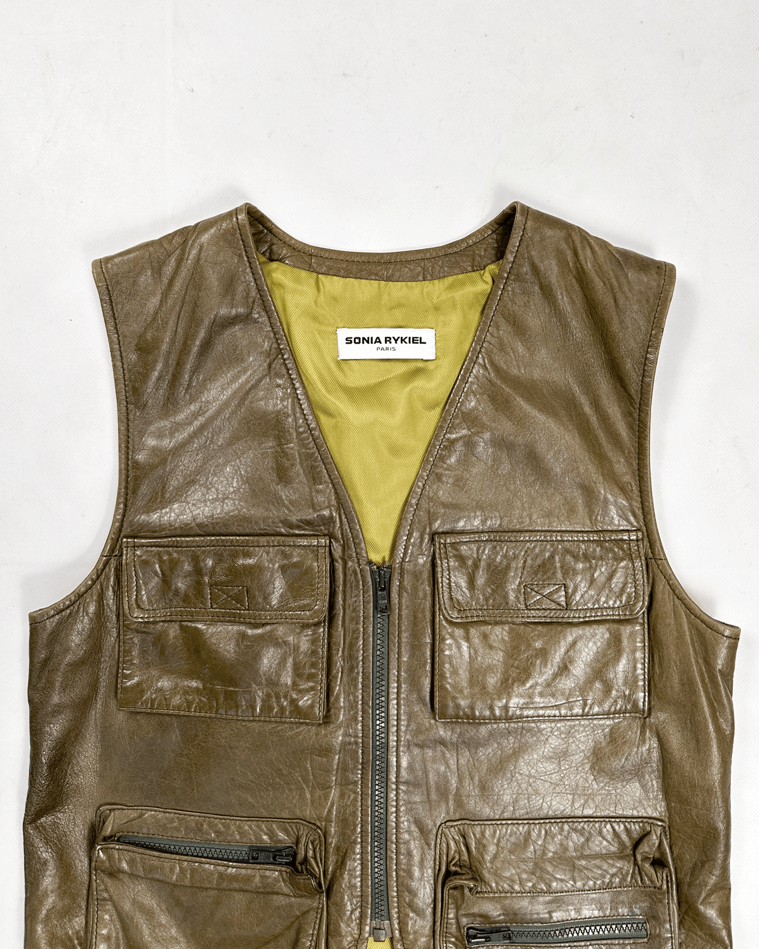 Sonia Rykiel Khaki Utility Leather Vest 2000's