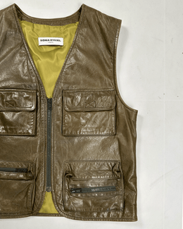 Sonia Rykiel Khaki Utility Leather Vest 2000's