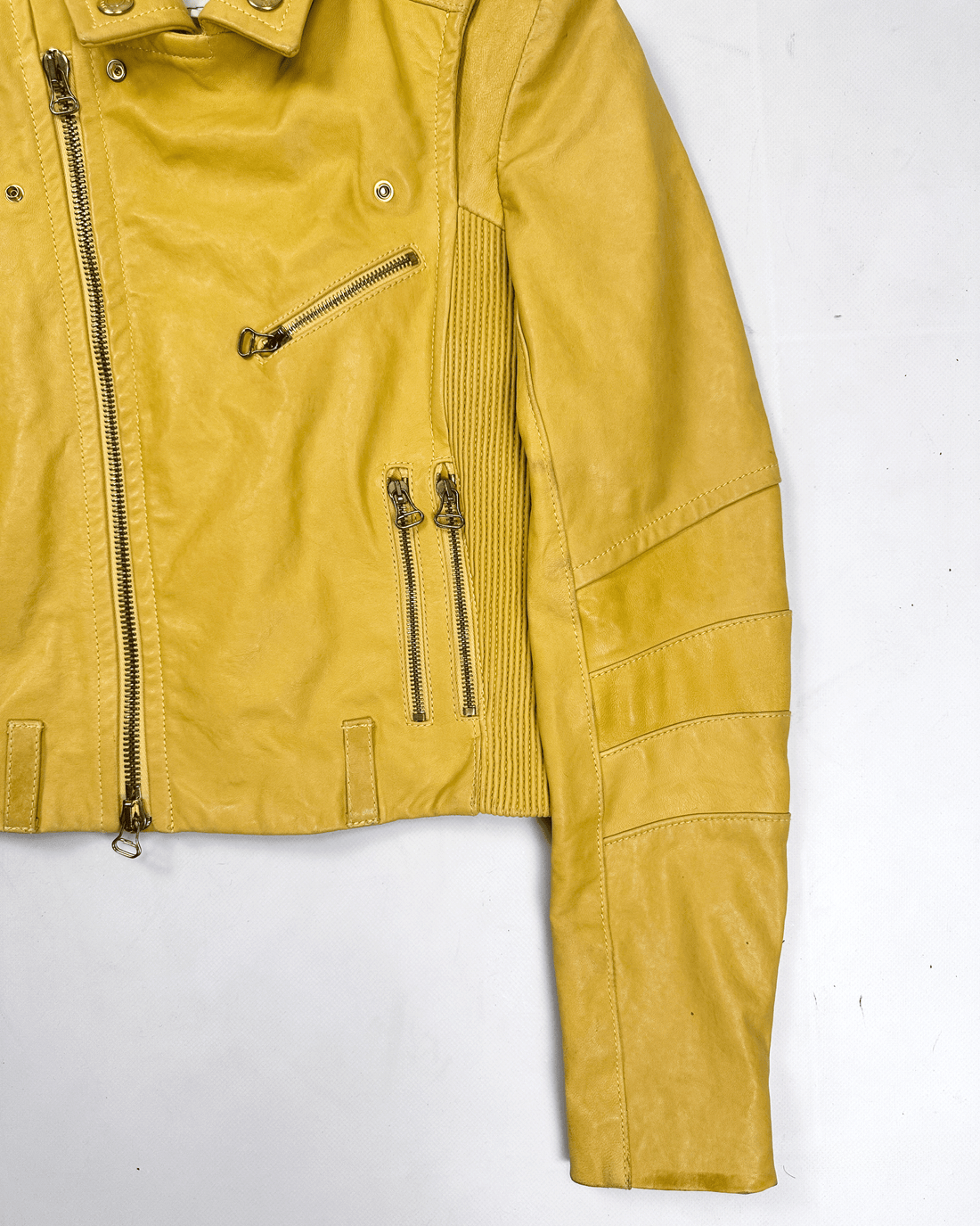 Balmain Yellow Biker Leather Jacket 1990's