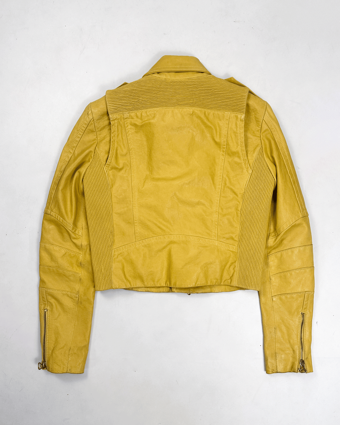 Balmain Yellow Biker Leather Jacket 1990's