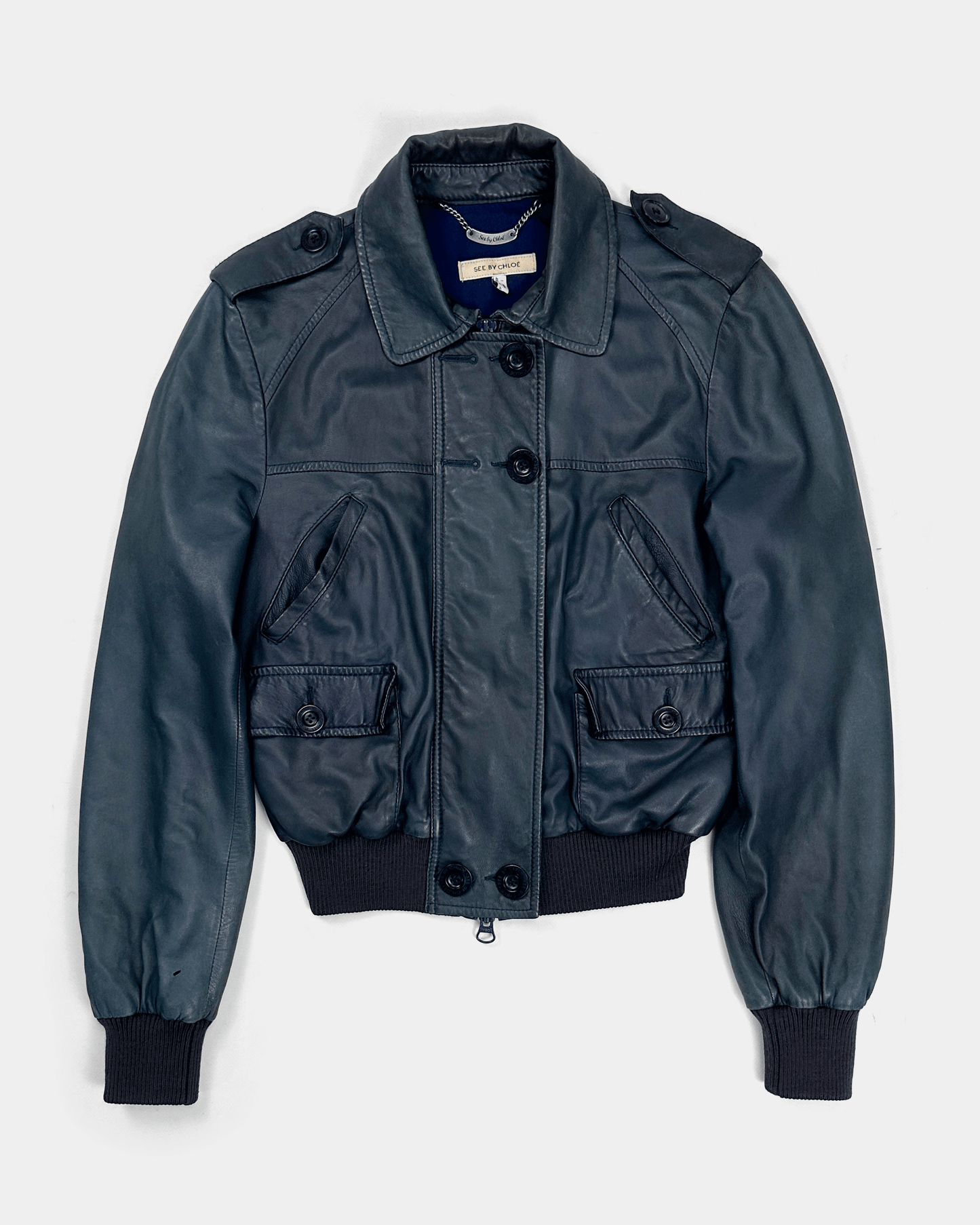 See by Chloe Leather Bomber Deep Green Jacket 2000 s Vintage TTS