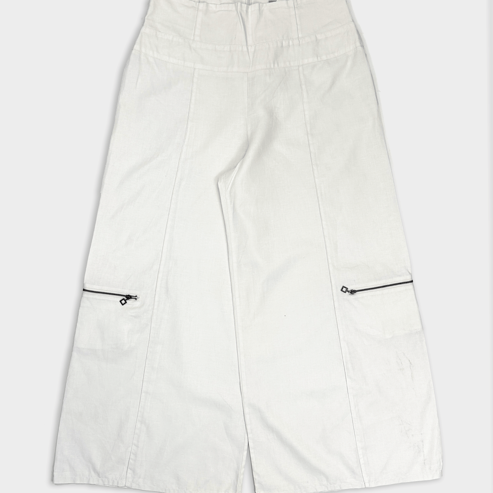 Sarah Pacini White Linen Super Wide-Leg Pants 2000's