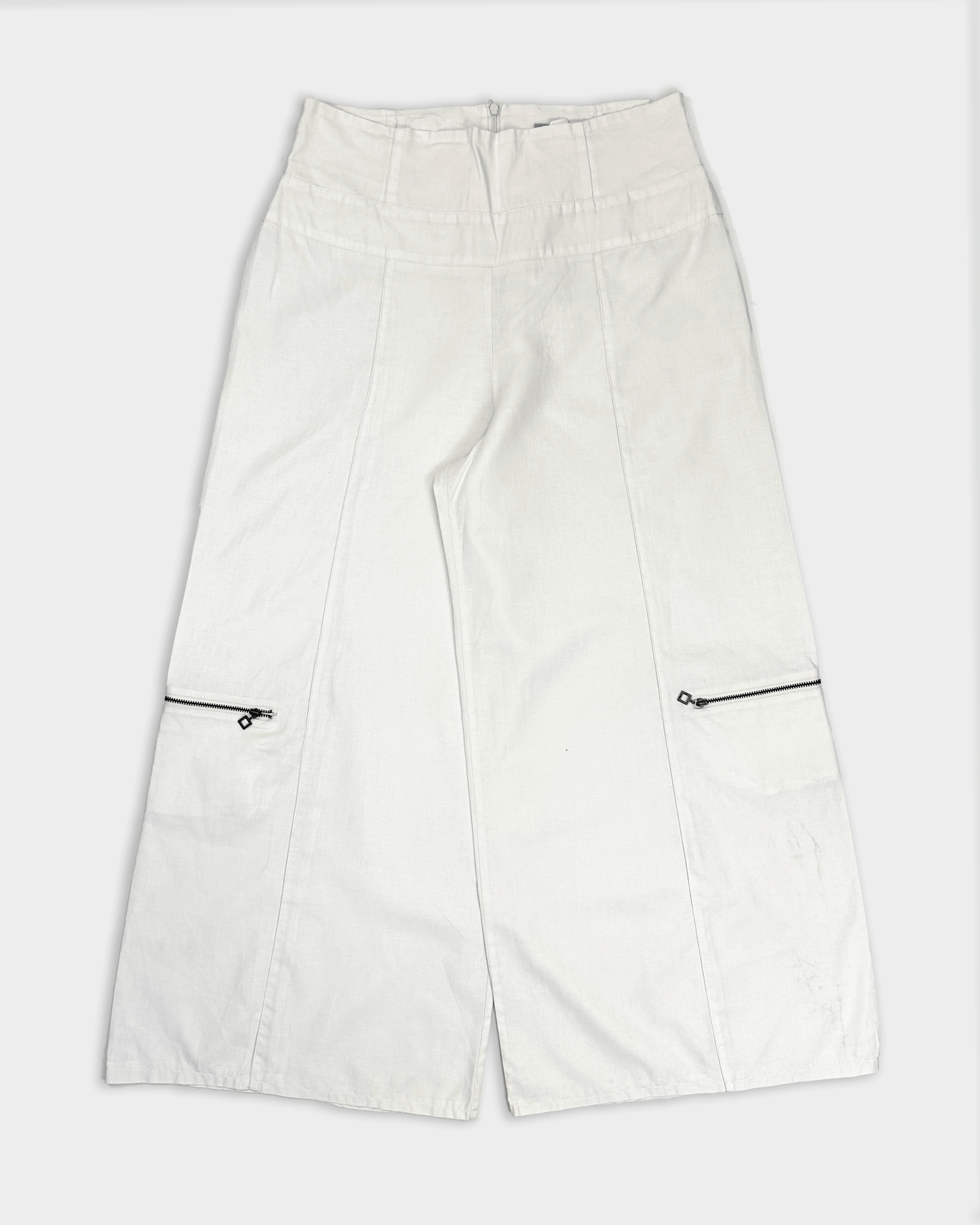 Sarah Pacini White Linen Super Wide-Leg Pants 2000's