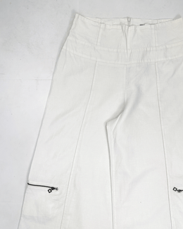 Sarah Pacini White Linen Super Wide-Leg Pants 2000's