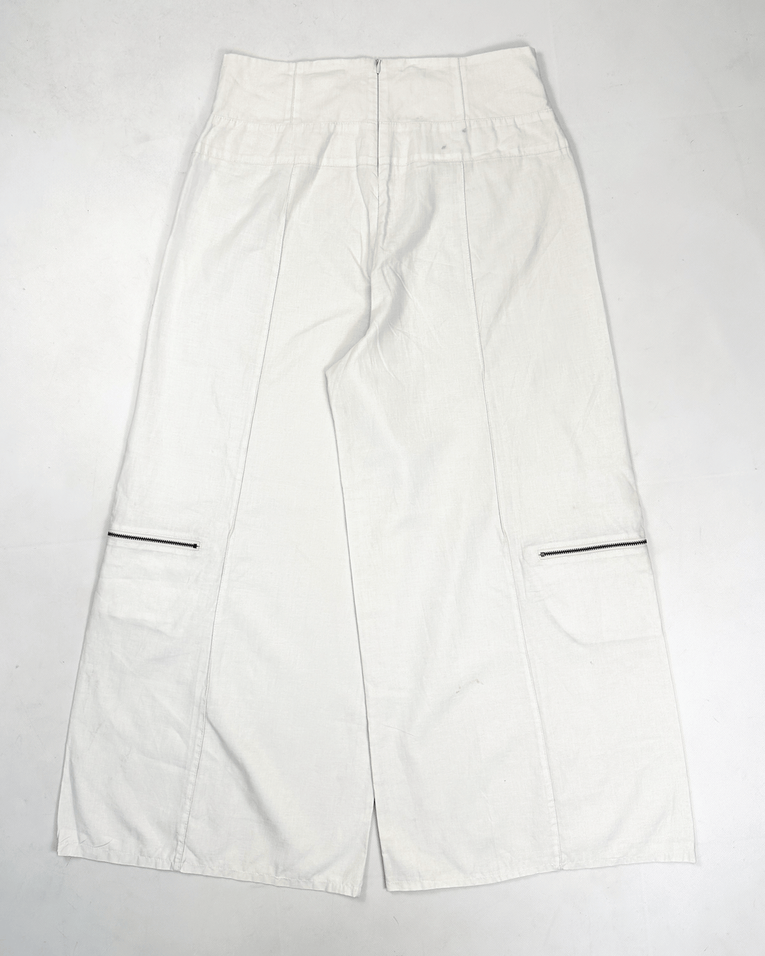 Sarah Pacini White Linen Super Wide-Leg Pants 2000's