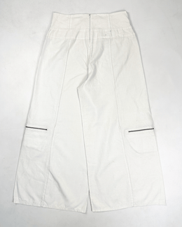 Sarah Pacini White Linen Super Wide-Leg Pants 2000's