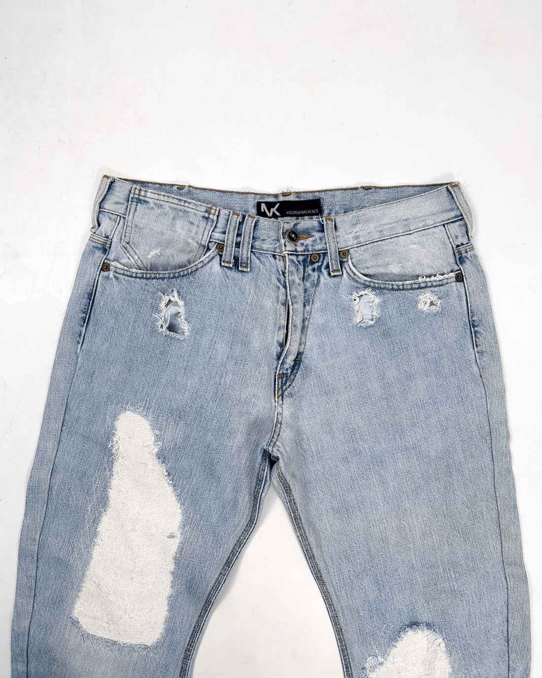 Andrew Mackenzie Curved Distressed Denim Pants 2000's