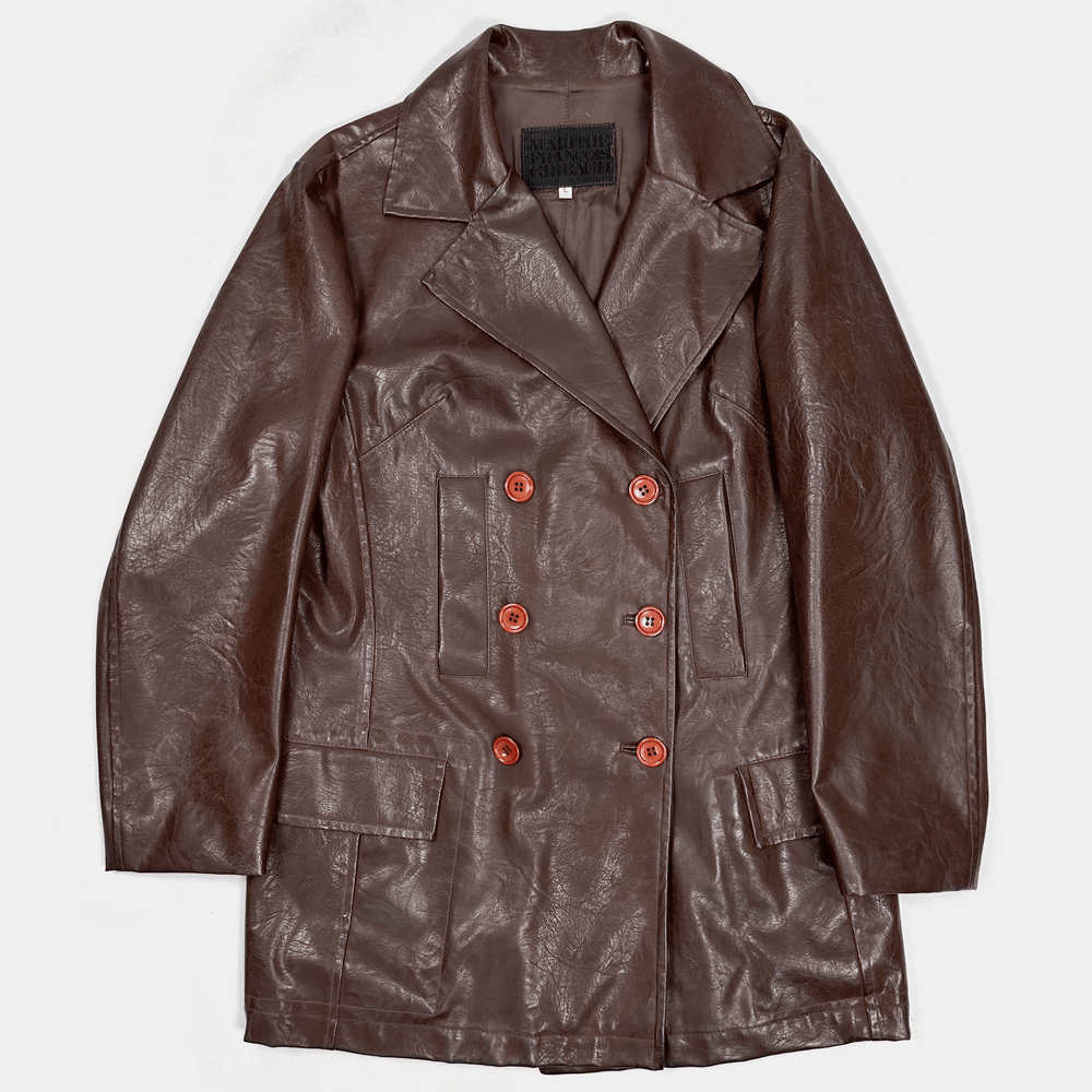 Marithé Francois Girbaud Synthetic Leather Brown Jacket 1990's