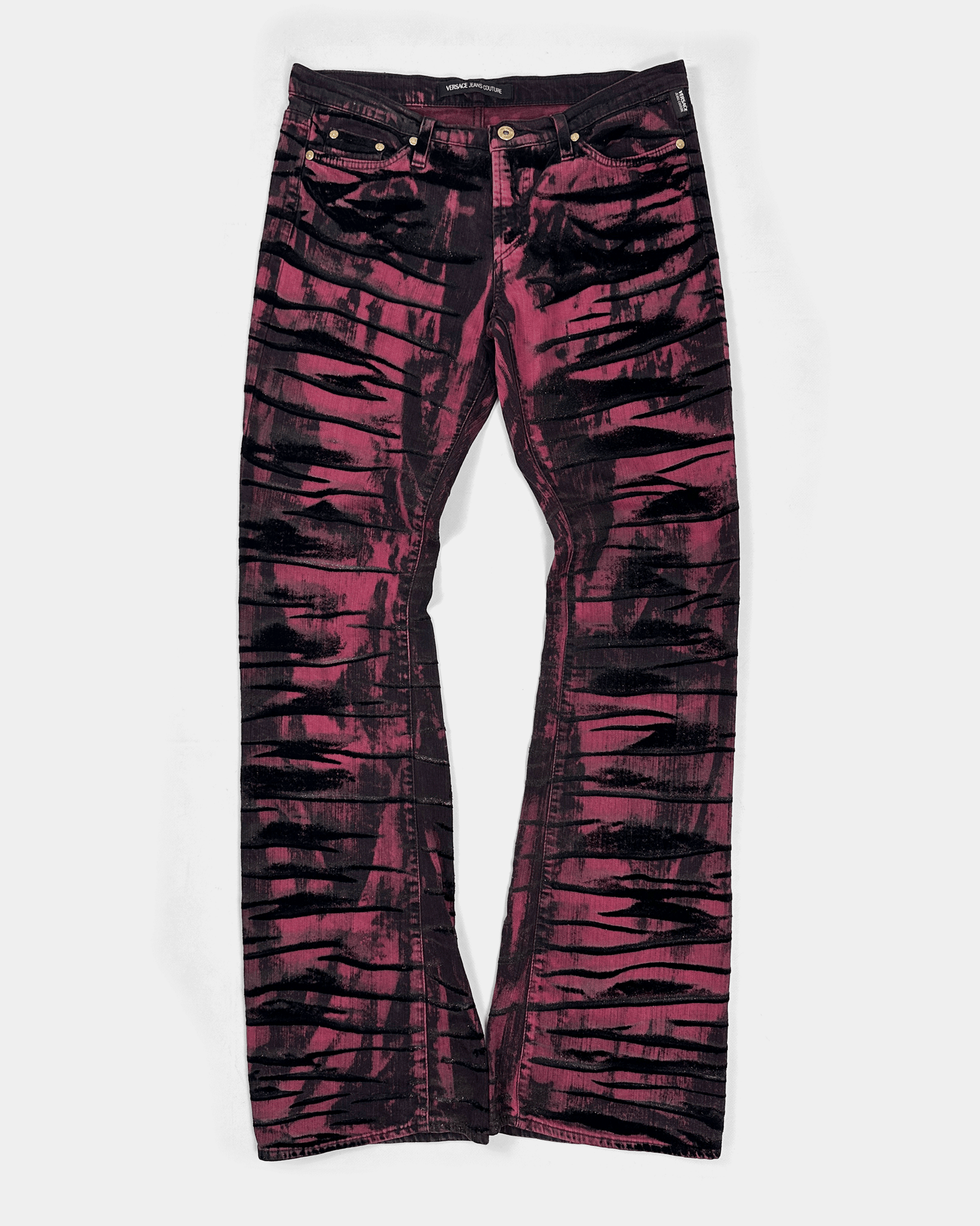 Versace Pink Zebra Textured Flare Pants 2000's