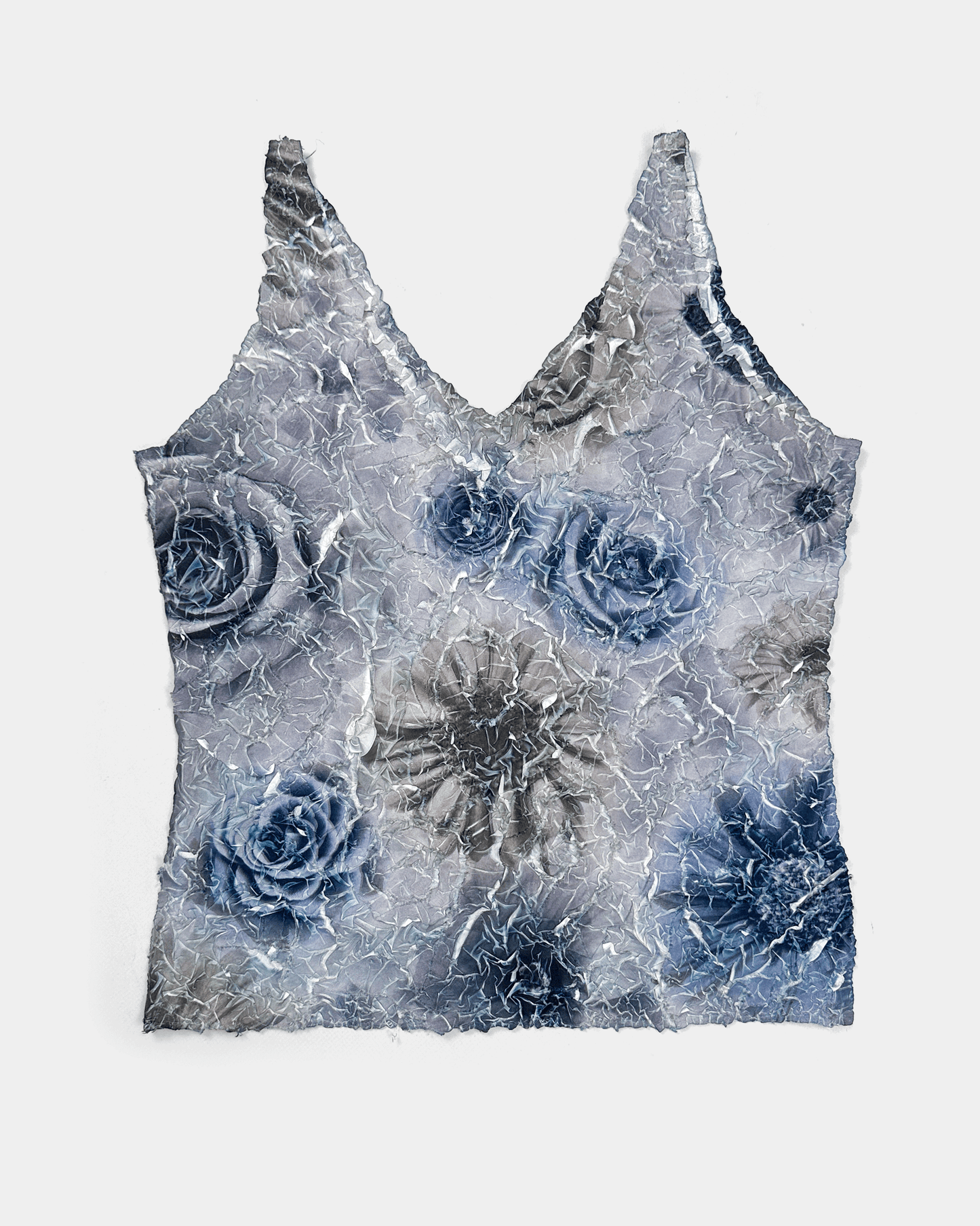 Anne Fontaine Pleated Blue Roses Top 1990's