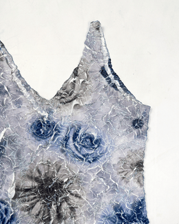 Anne Fontaine Pleated Blue Roses Top 1990's