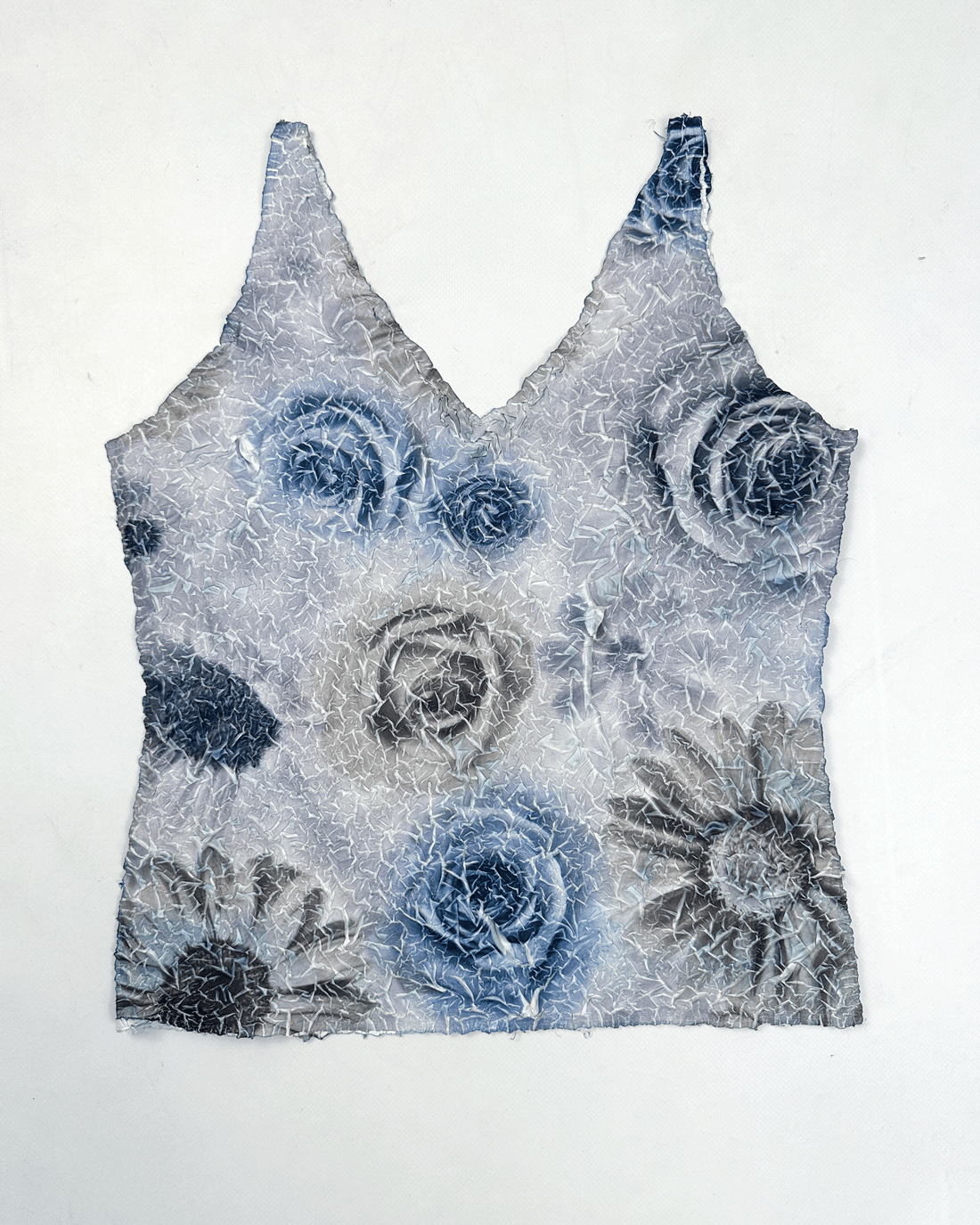 Anne Fontaine Pleated Blue Roses Top 1990's