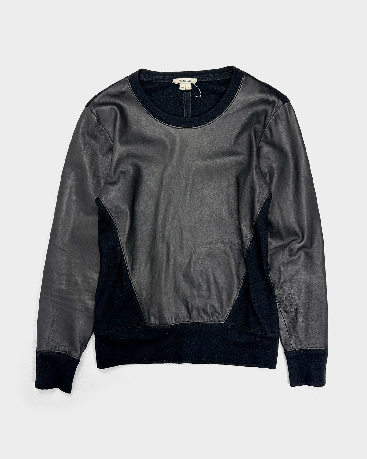 Helmut Lang Leather + Wool Black Crewneck F/W 2006 - Vintagetts
