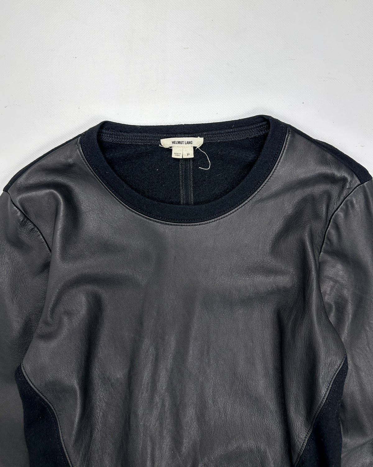 Helmut Lang Leather + Wool Black Crewneck F/W 2006 - Vintagetts