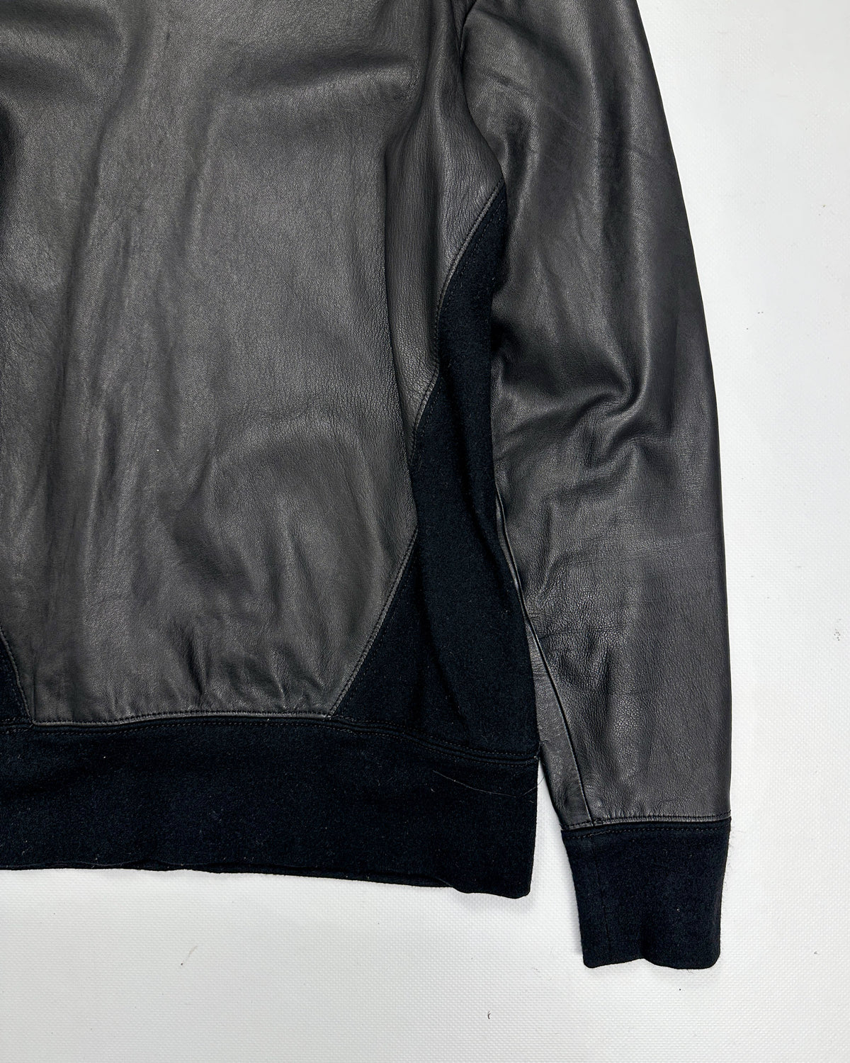 Helmut Lang Leather + Wool Black Crewneck F/W 2006 - Vintagetts