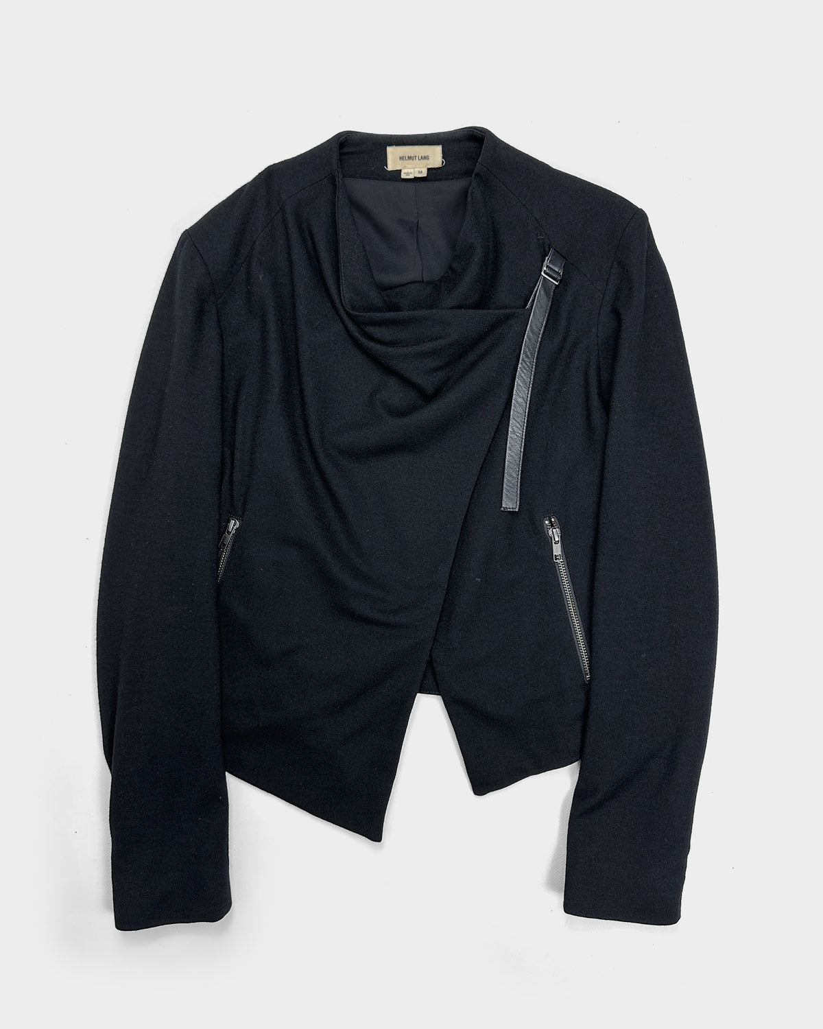 Helmut Lang Leather Strap Black Wool Jacket  F/W 2009 - Vintagetts