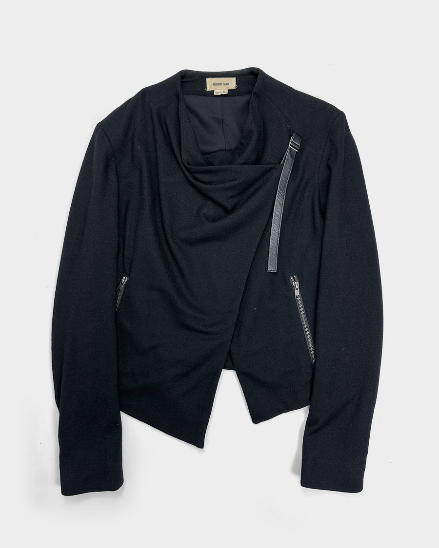Helmut Lang Leather Strap Black Wool Jacket  F/W 2009 - Vintagetts