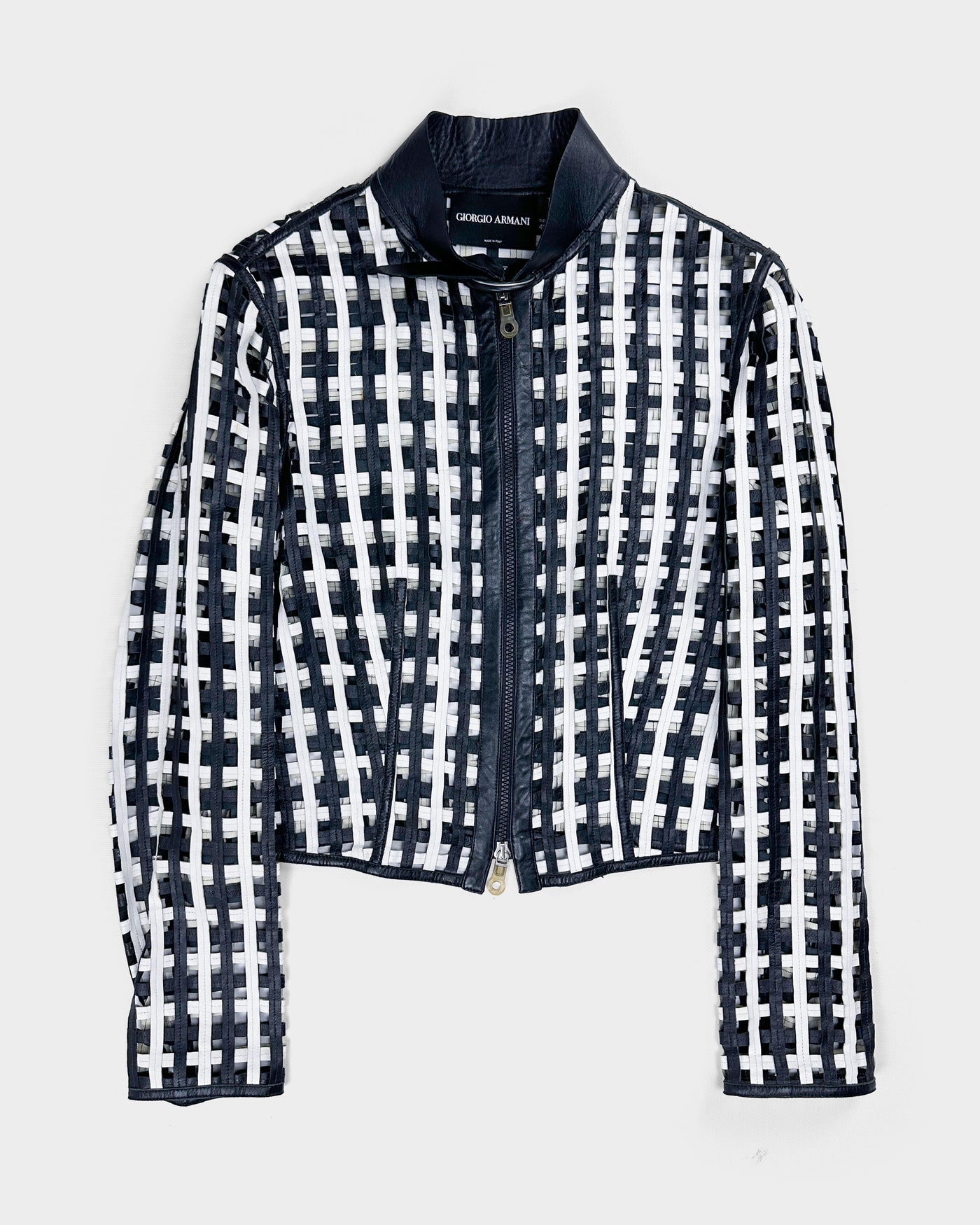 Armani Black And White Leather Net Jacket 2000's