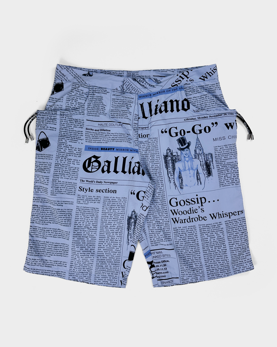 John Galliano Newspaper Blue Short Swimwear 2000's