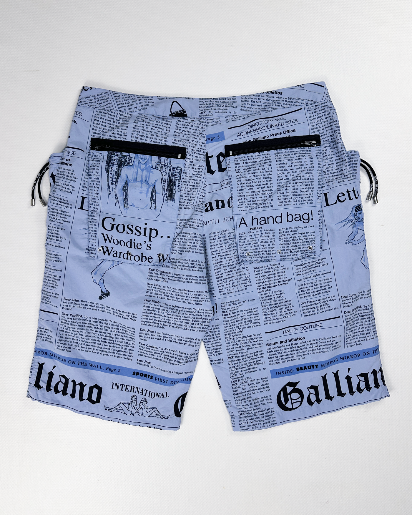 John Galliano Newspaper Blue Short Swimwear 2000's