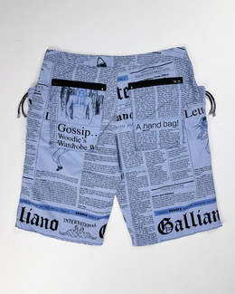 John Galliano Newspaper Blue Short Swimwear 2000's