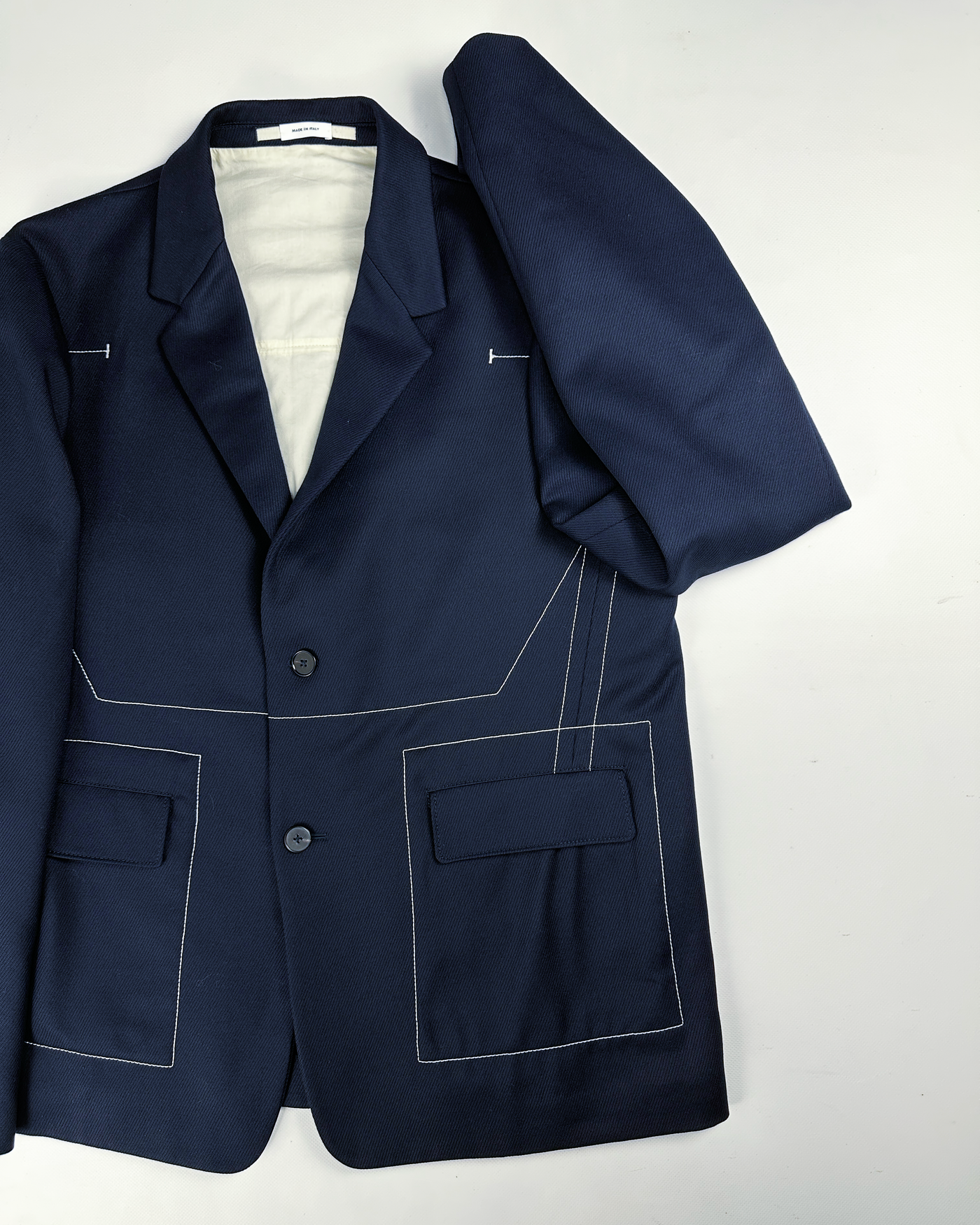 Jil Sander Stitched Navy Blue Wool Blazer A/W 2018