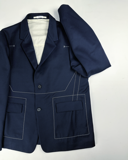 Jil Sander Stitched Navy Blue Wool Blazer A/W 2018