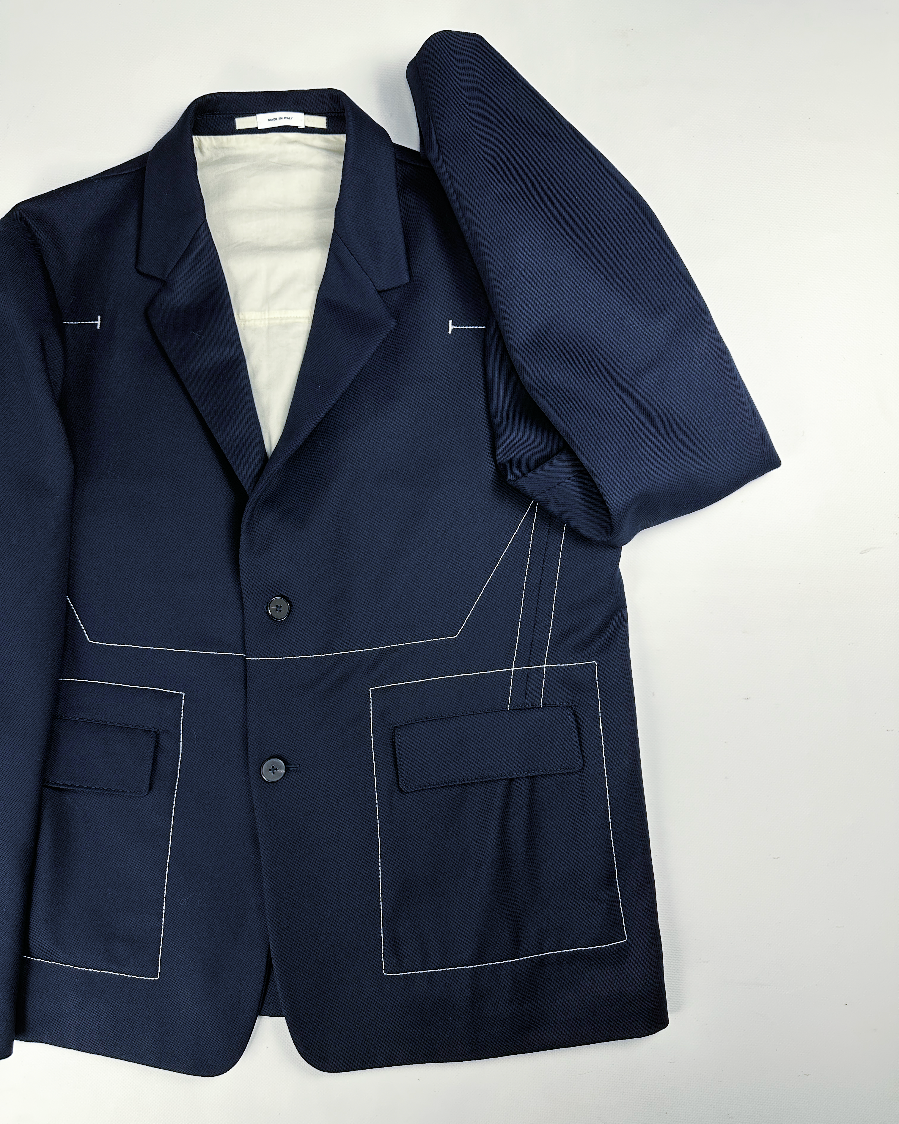 Jil Sander Stitched Navy Blue Wool Blazer A/W 2018 – Vintage TTS