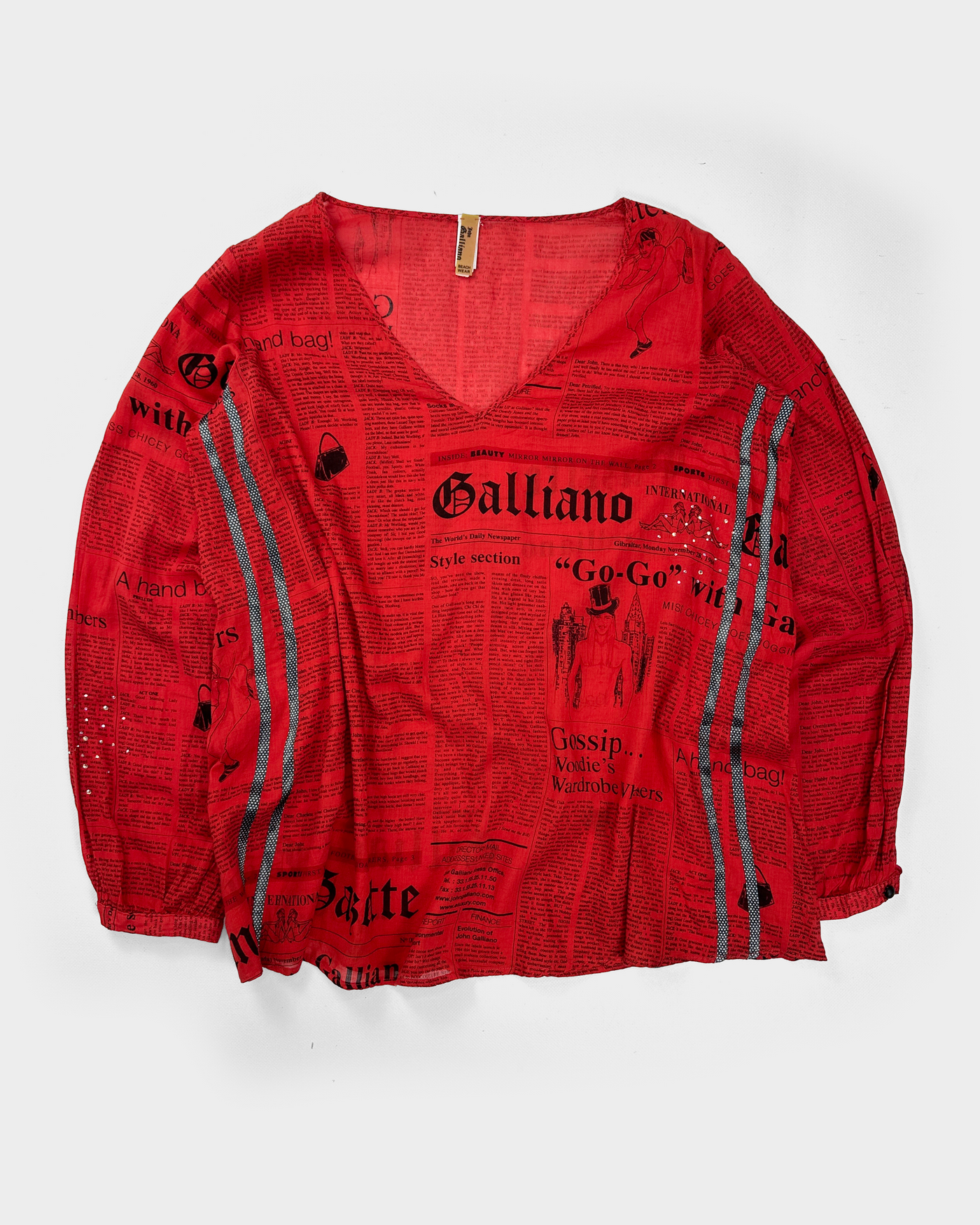 John Galliano Red Newspaper Cotton Top 2000's