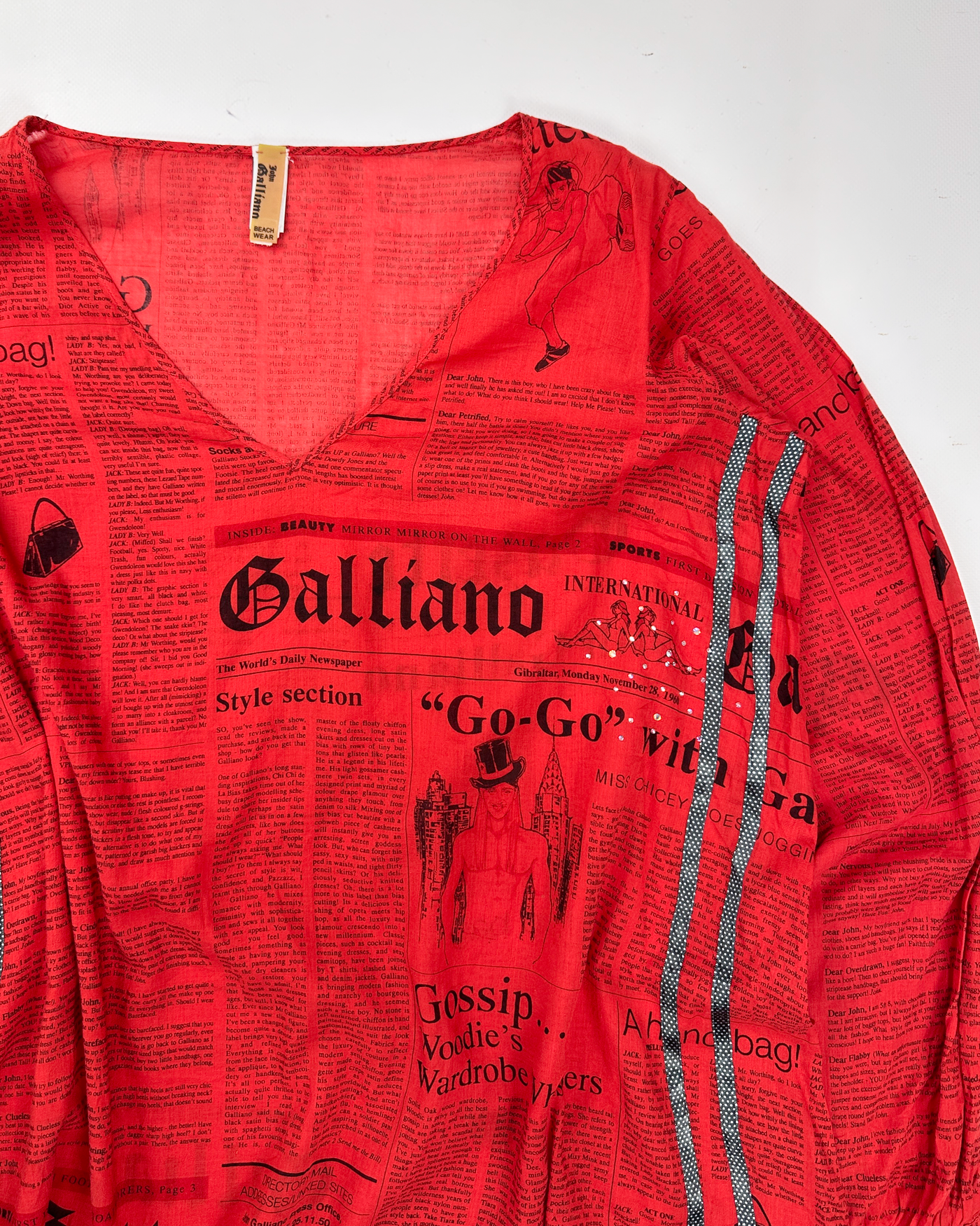 John Galliano Red Newspaper Cotton Top 2000's