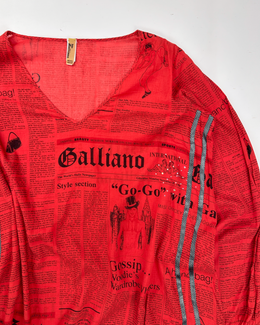 John Galliano Red Newspaper Cotton Top 2000's