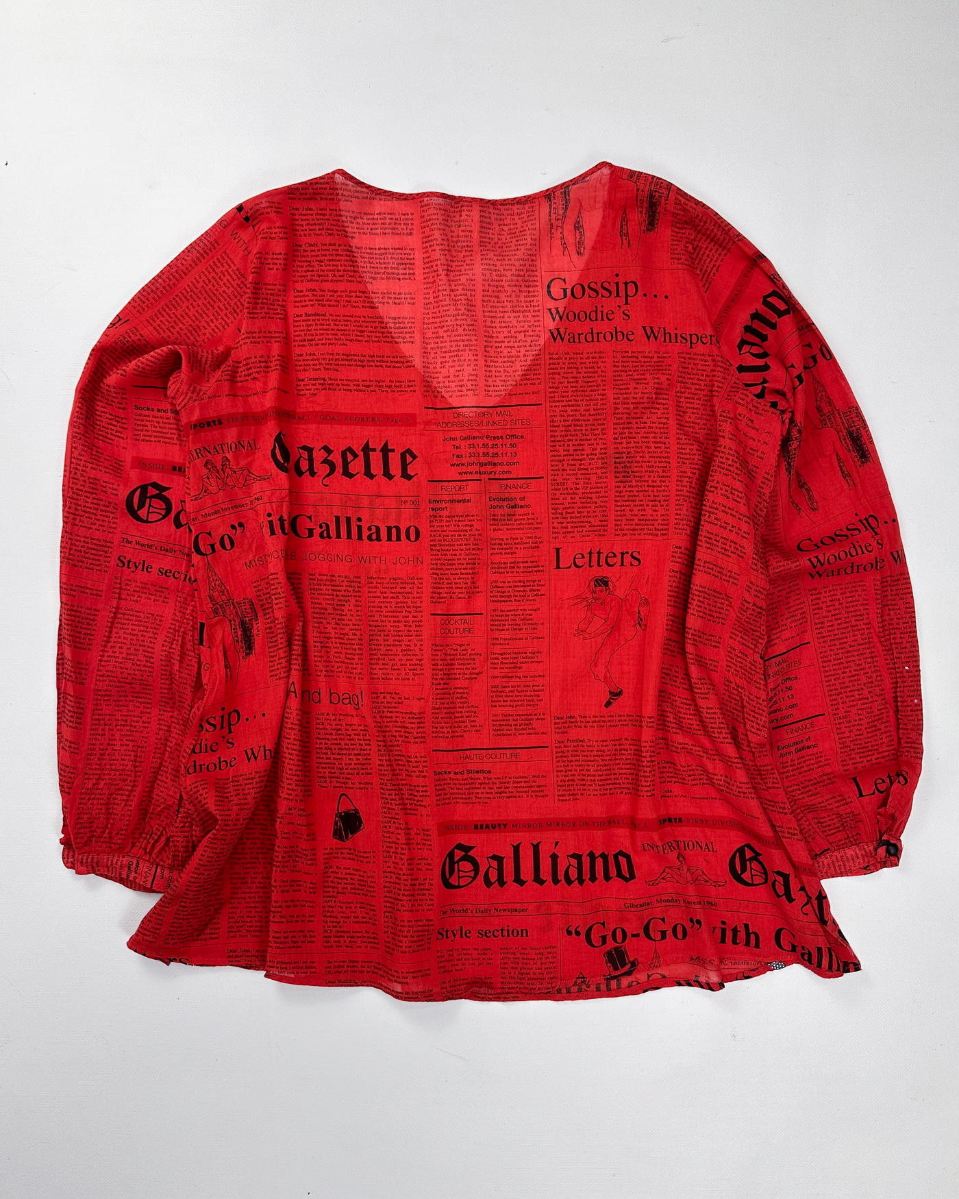 John Galliano Red Newspaper Cotton Top 2000's