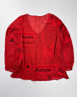 John Galliano Red Newspaper Cotton Top 2000's