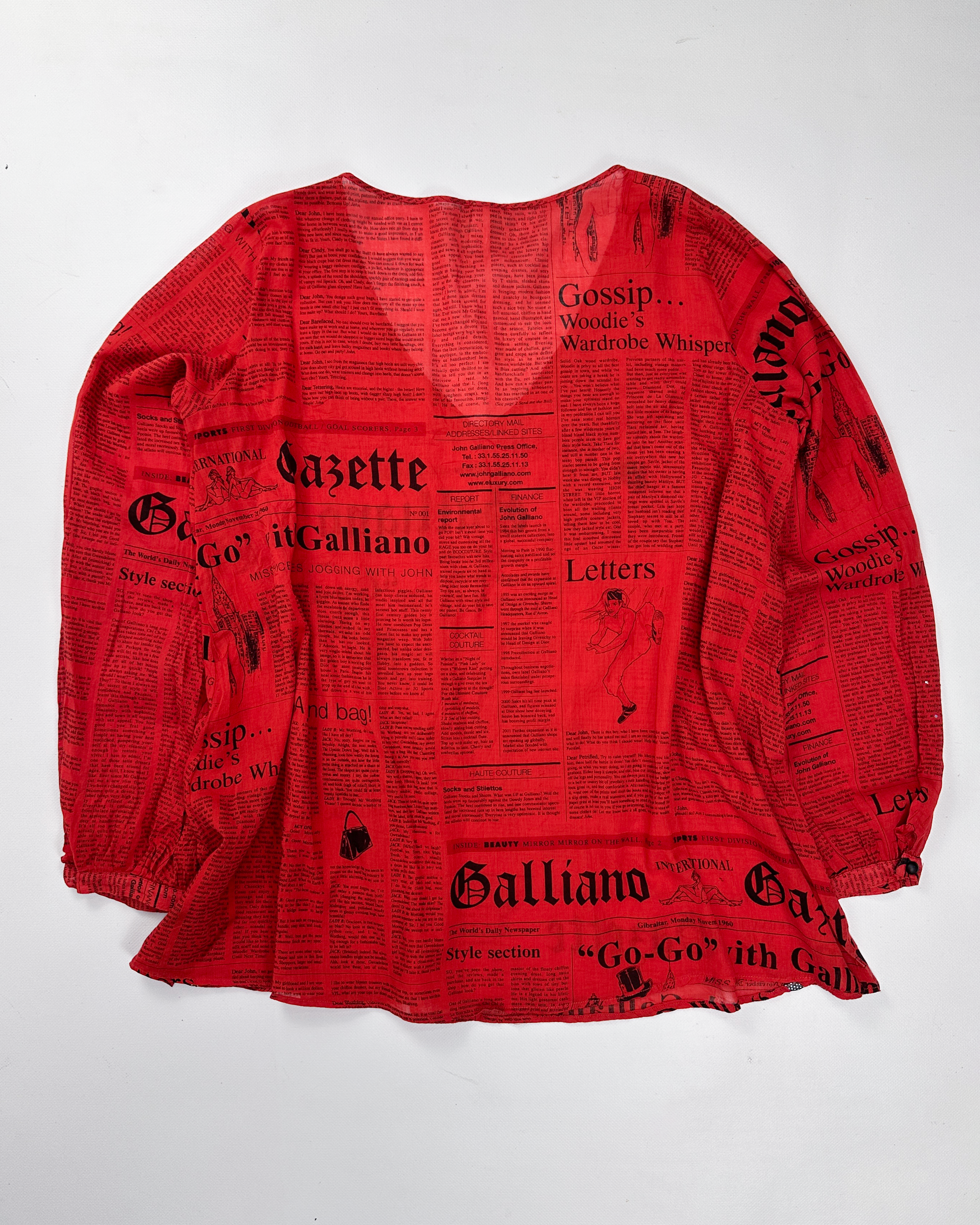 John Galliano Red Newspaper Cotton Top 2000's – Vintage TTS