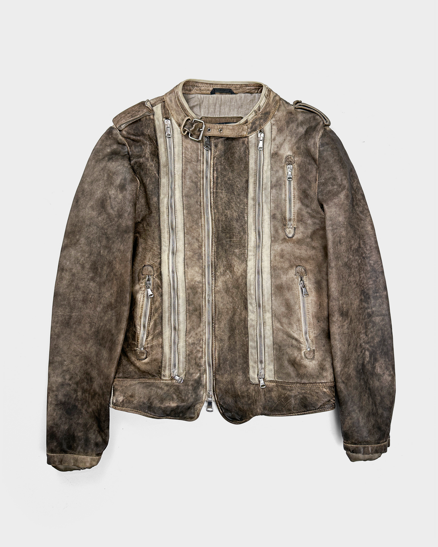 Daniele Alessandrini 6-Zip Distressed Leather Jacket 2000's