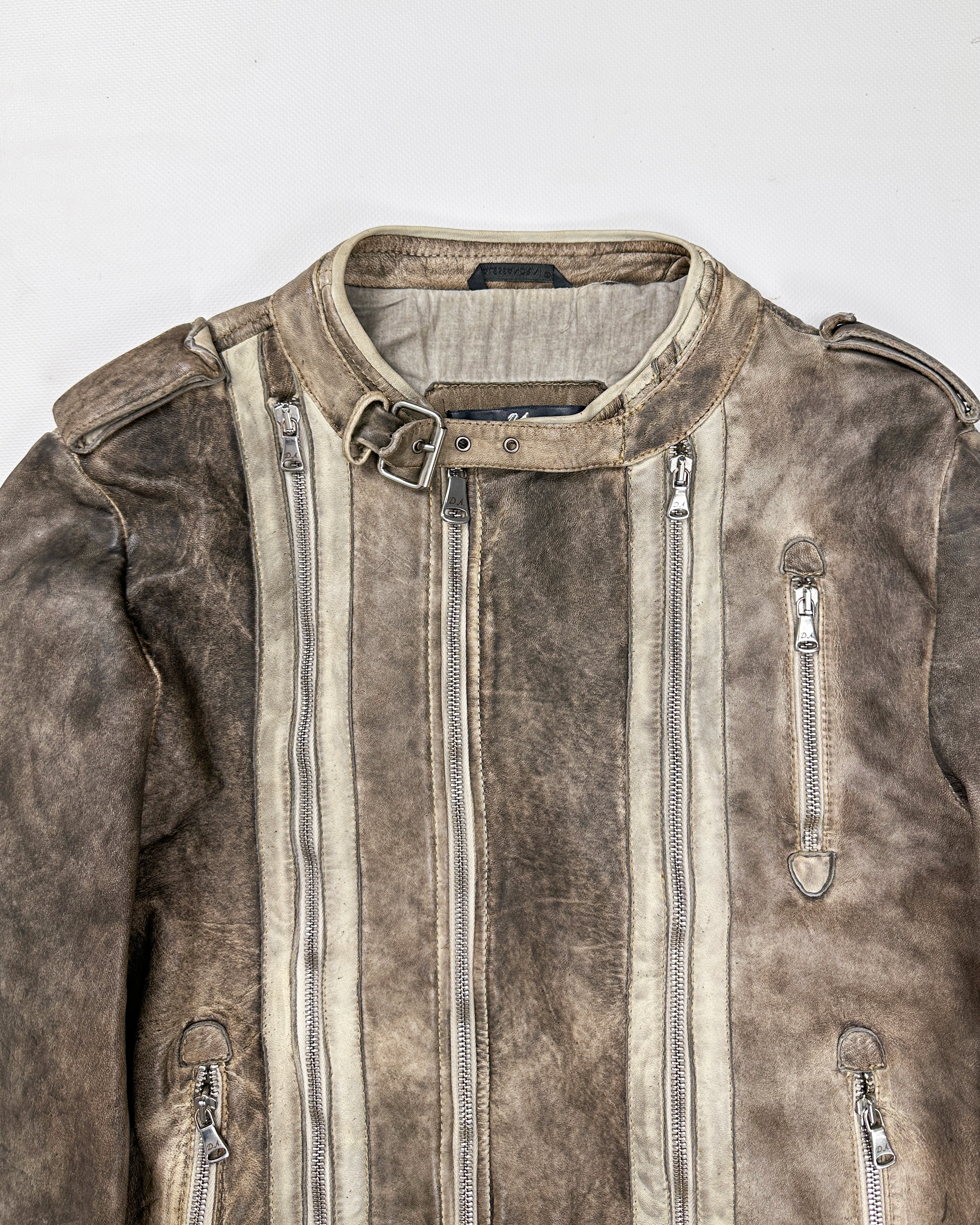 Daniele Alessandrini 6-Zip Distressed Leather Jacket 2000's