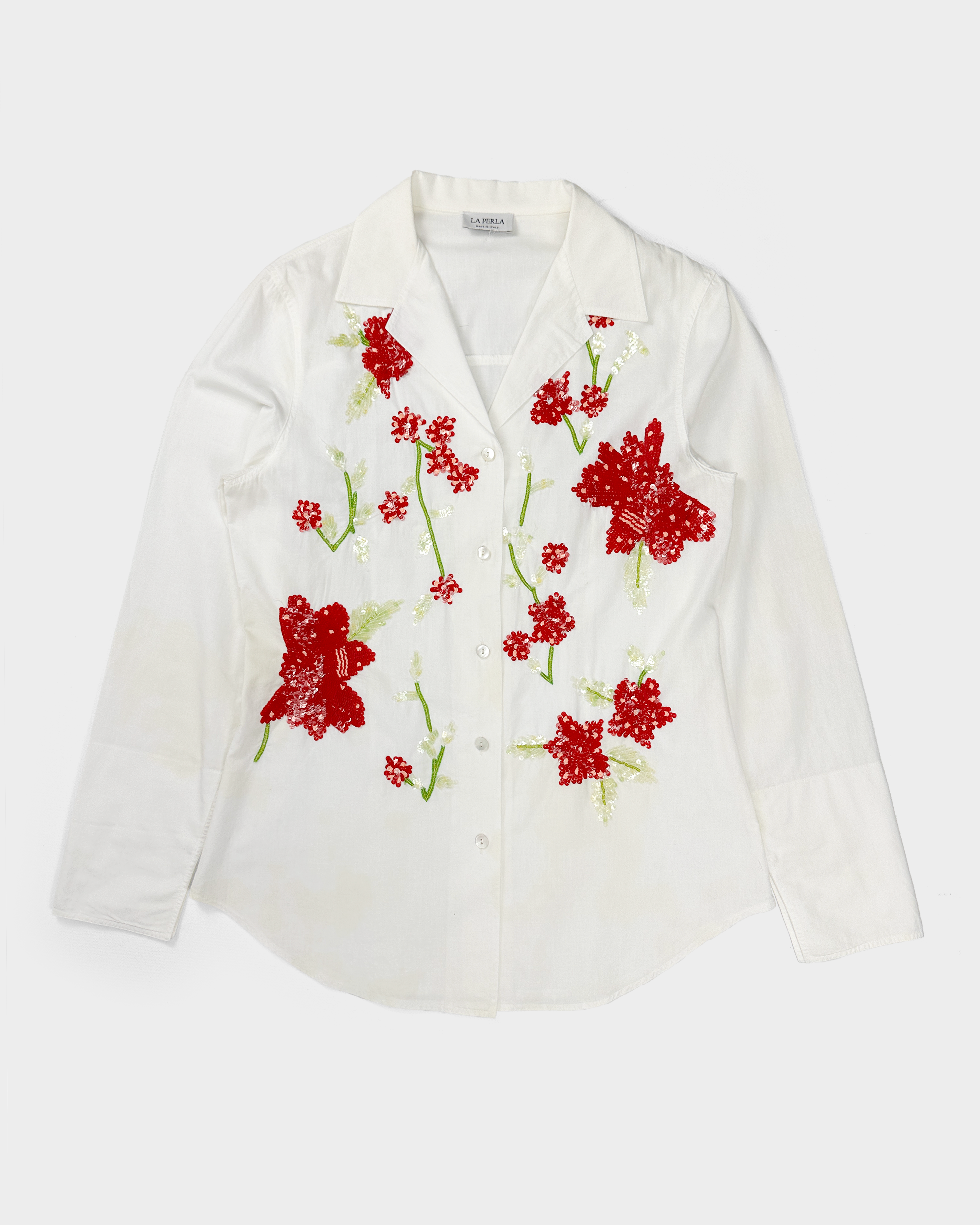 La Perla Embroidered Sequins White Shirt 2000's