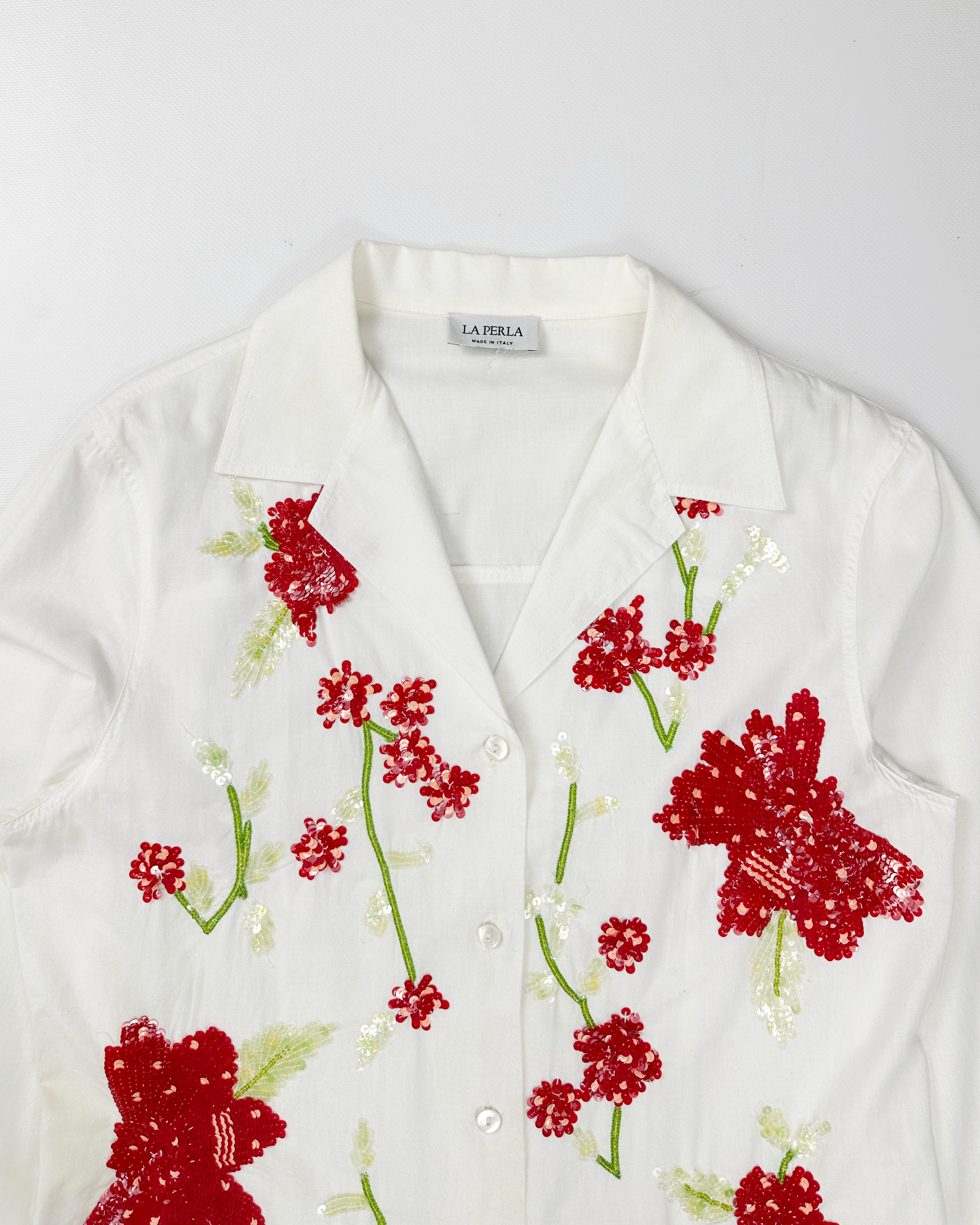 La Perla Embroidered Sequins White Shirt 2000's