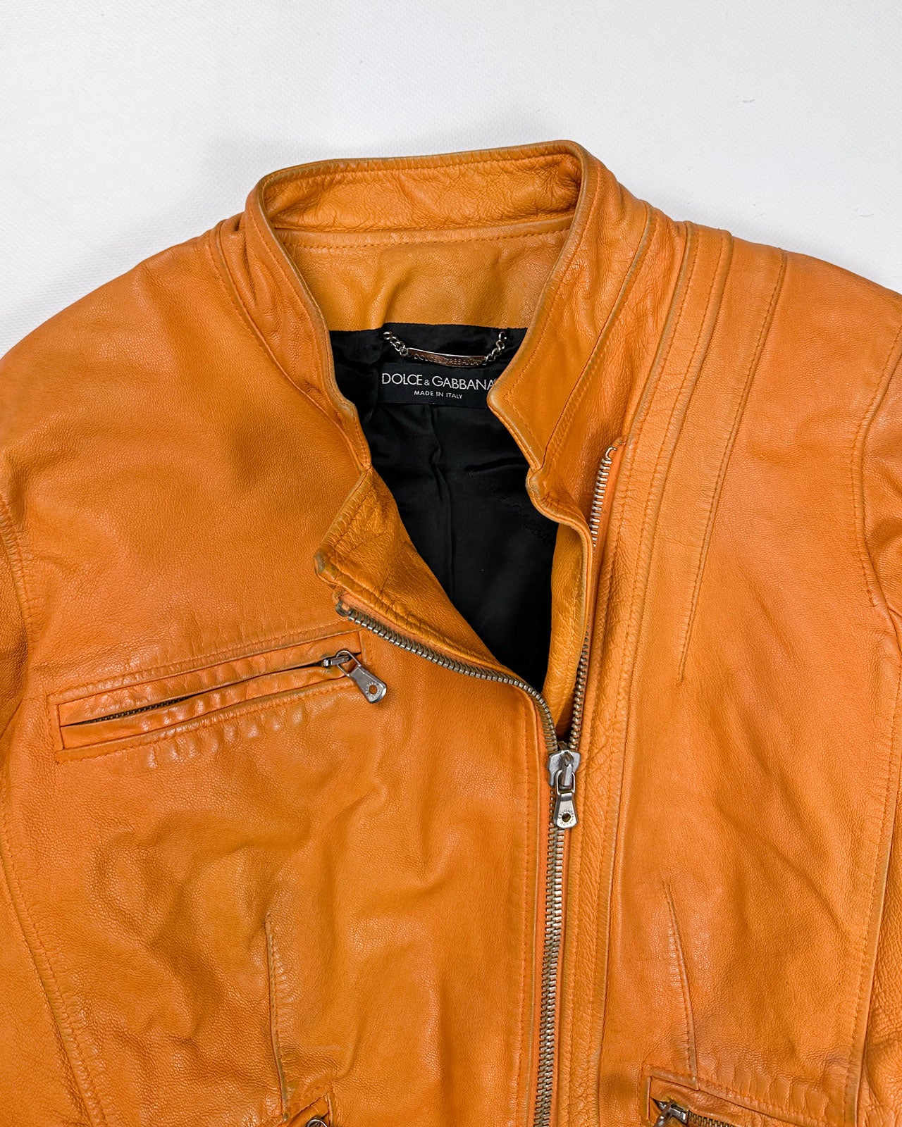 Dolce & Gabbana Orange Leather Jacket 2000's