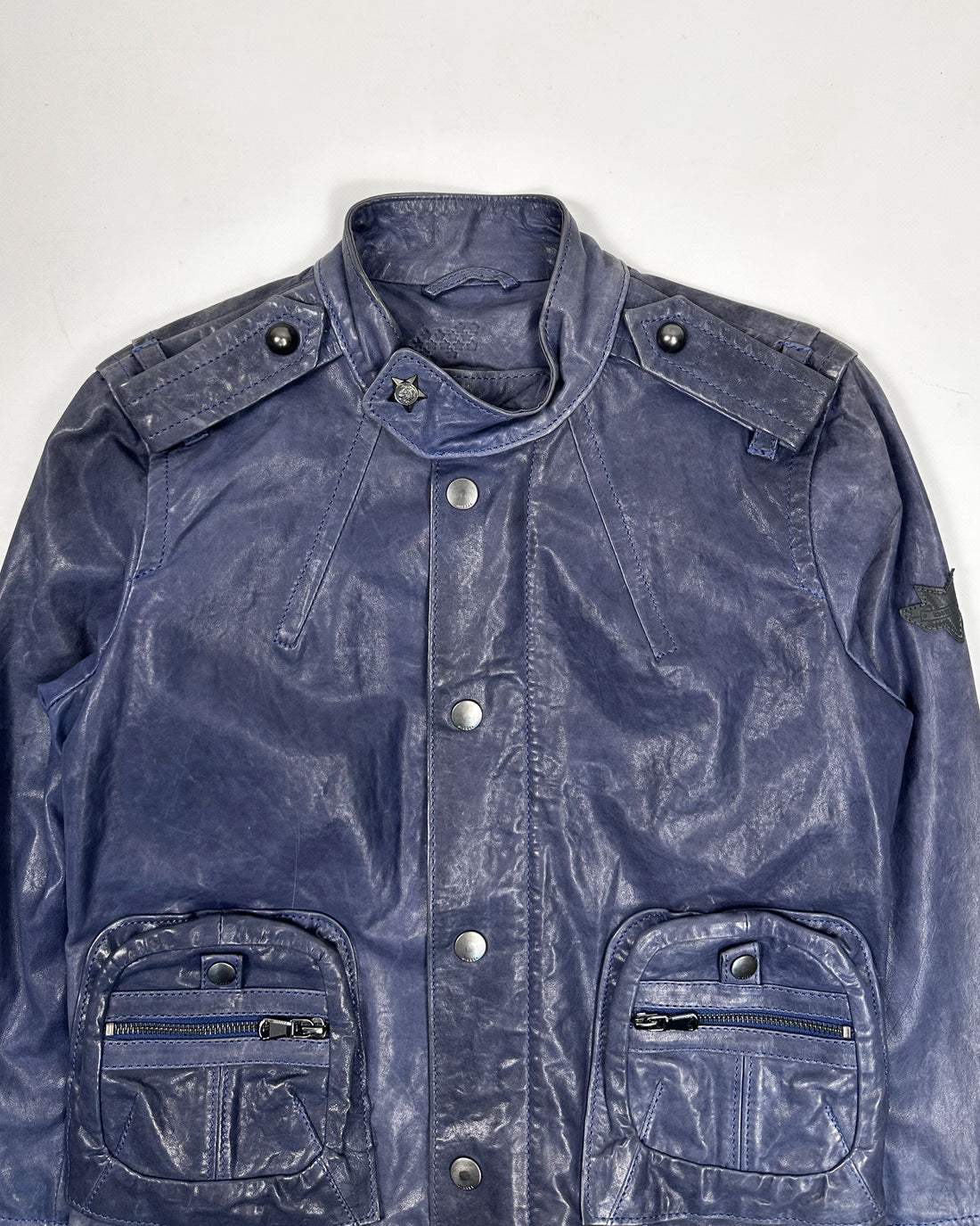 Diesel Dark Blue Cropped Leather Jacket 2000's