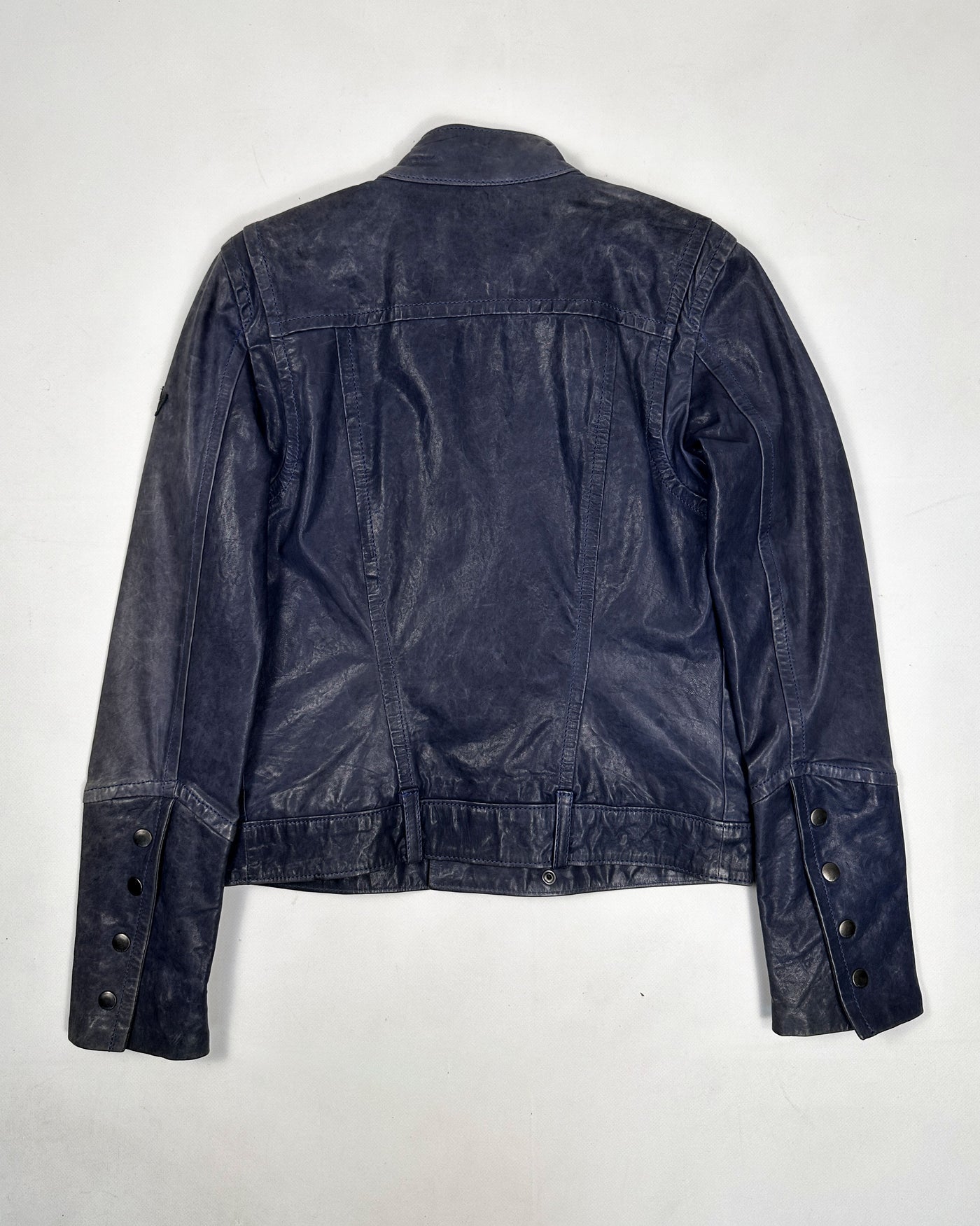 Diesel Dark Blue Cropped Leather Jacket 2000's