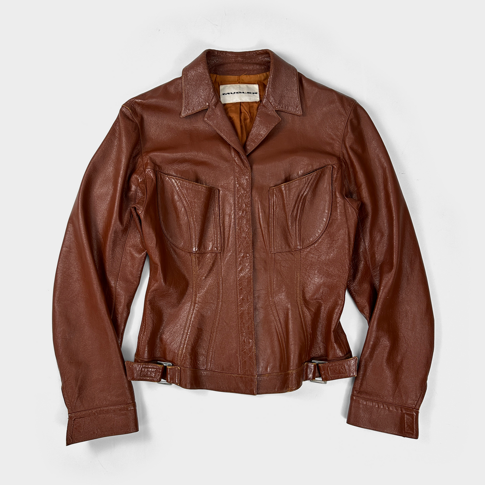 Mugler Brown Leather Fitted Jacket 2000's